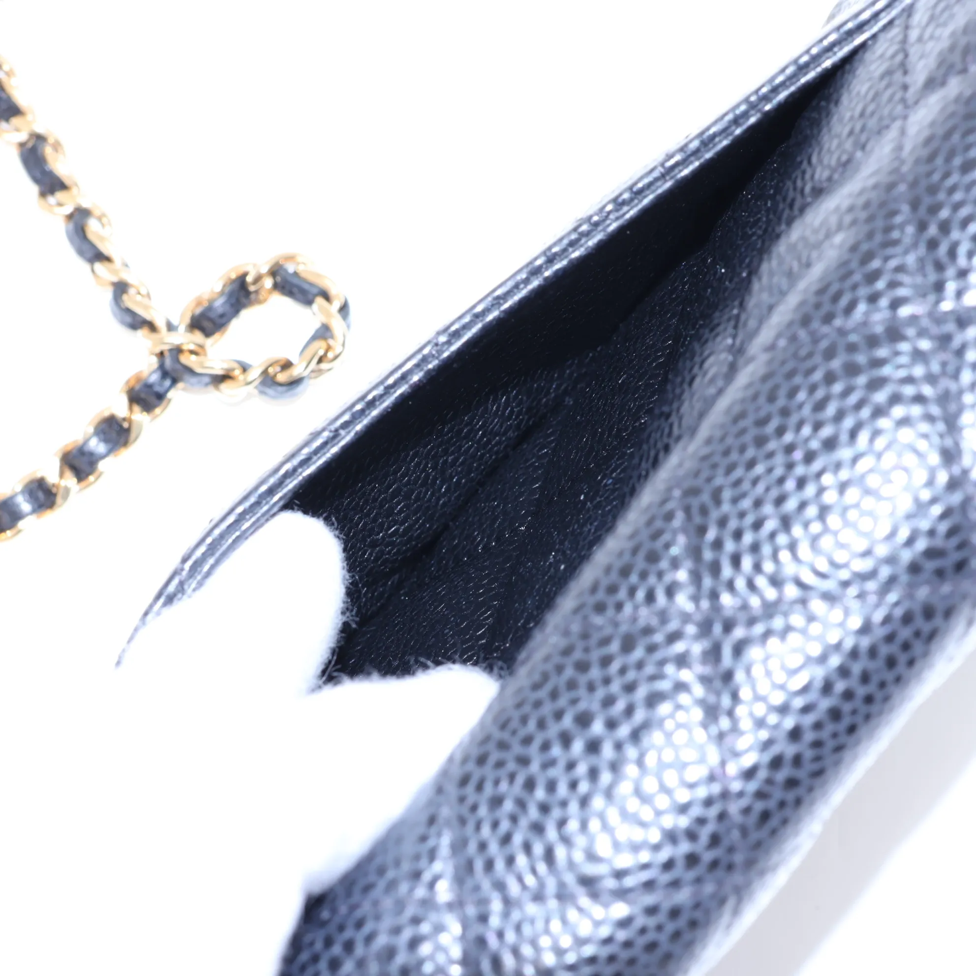 Matelassé Caviar Skin Chain Shoulder Bag, Black with Gold Hardware, GTJAH8P6, Random Plate, AP0250 — view 10