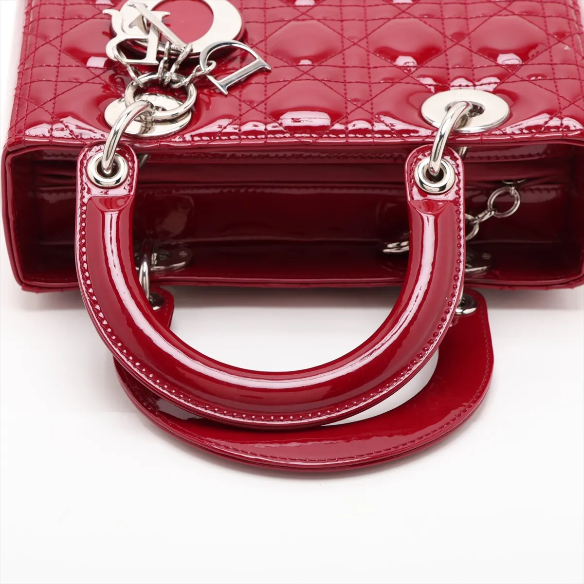 Cannage Lady Dior Patent Leather 2-Way Handbag, Red — view 5