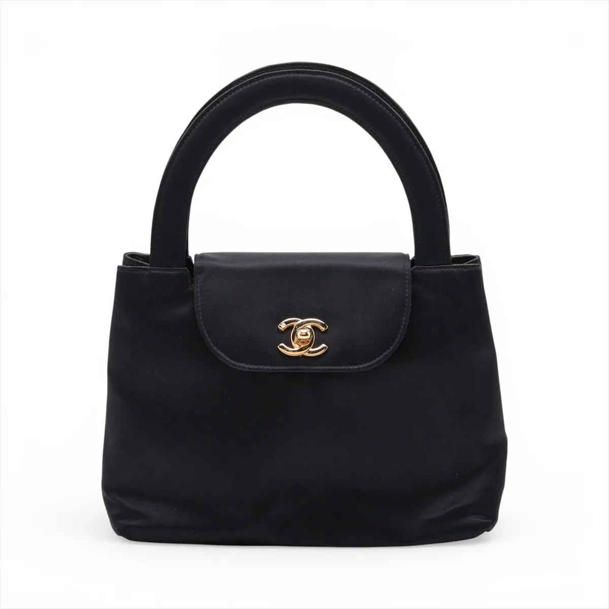 Coco Mark Satin Handbag, Black with Gold Hardware