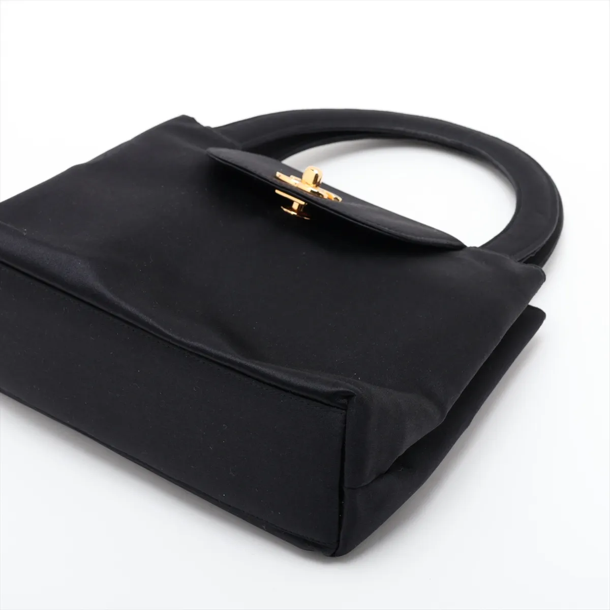 Coco Mark Satin Handbag, Black with Gold Hardware — view 3