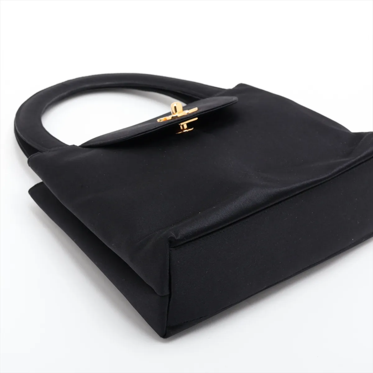 Coco Mark Satin Handbag, Black with Gold Hardware — view 4