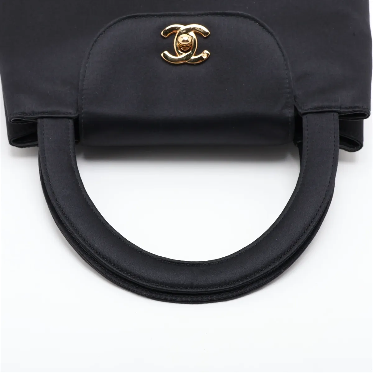 Coco Mark Satin Handbag, Black with Gold Hardware — view 5