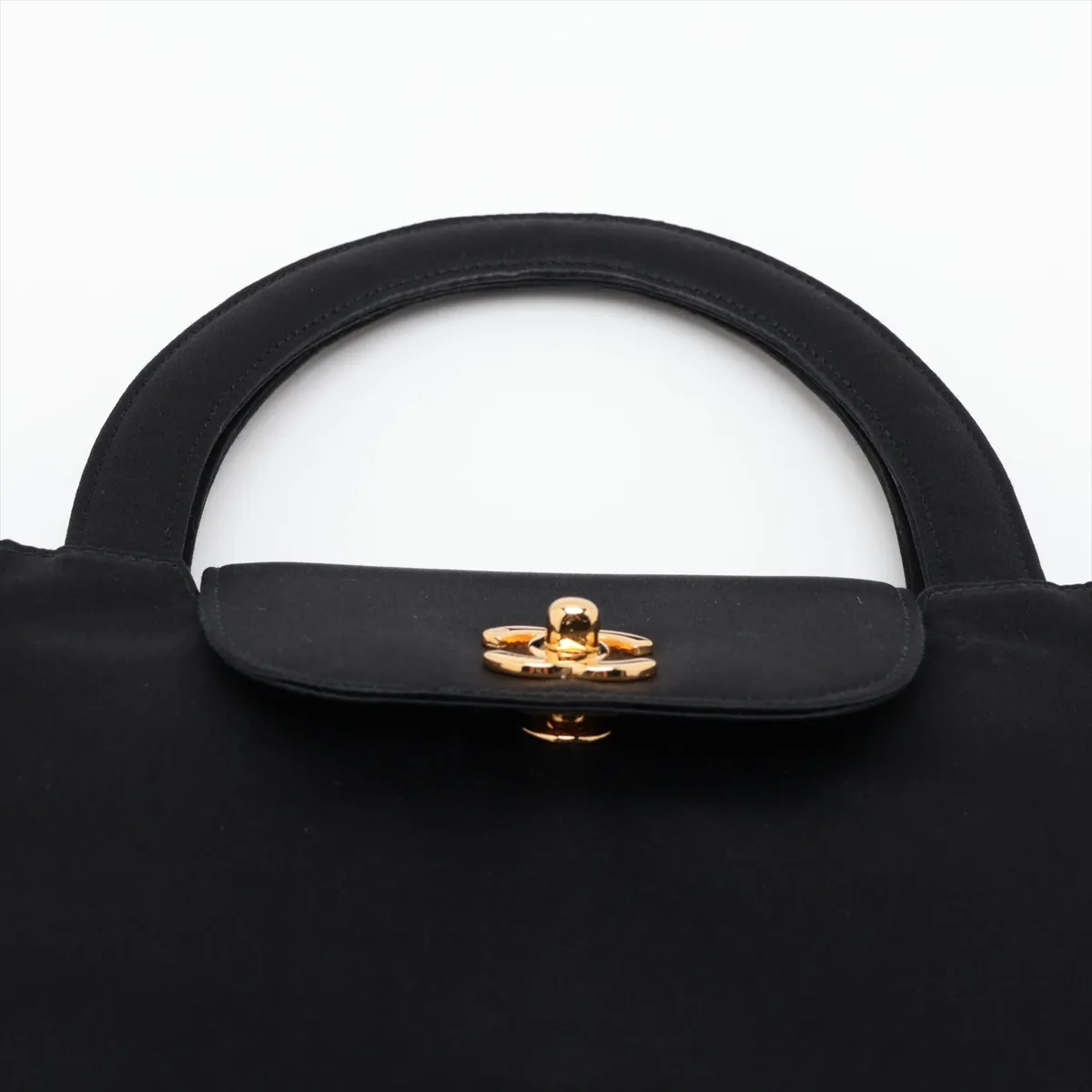 Coco Mark Satin Handbag, Black with Gold Hardware — view 6