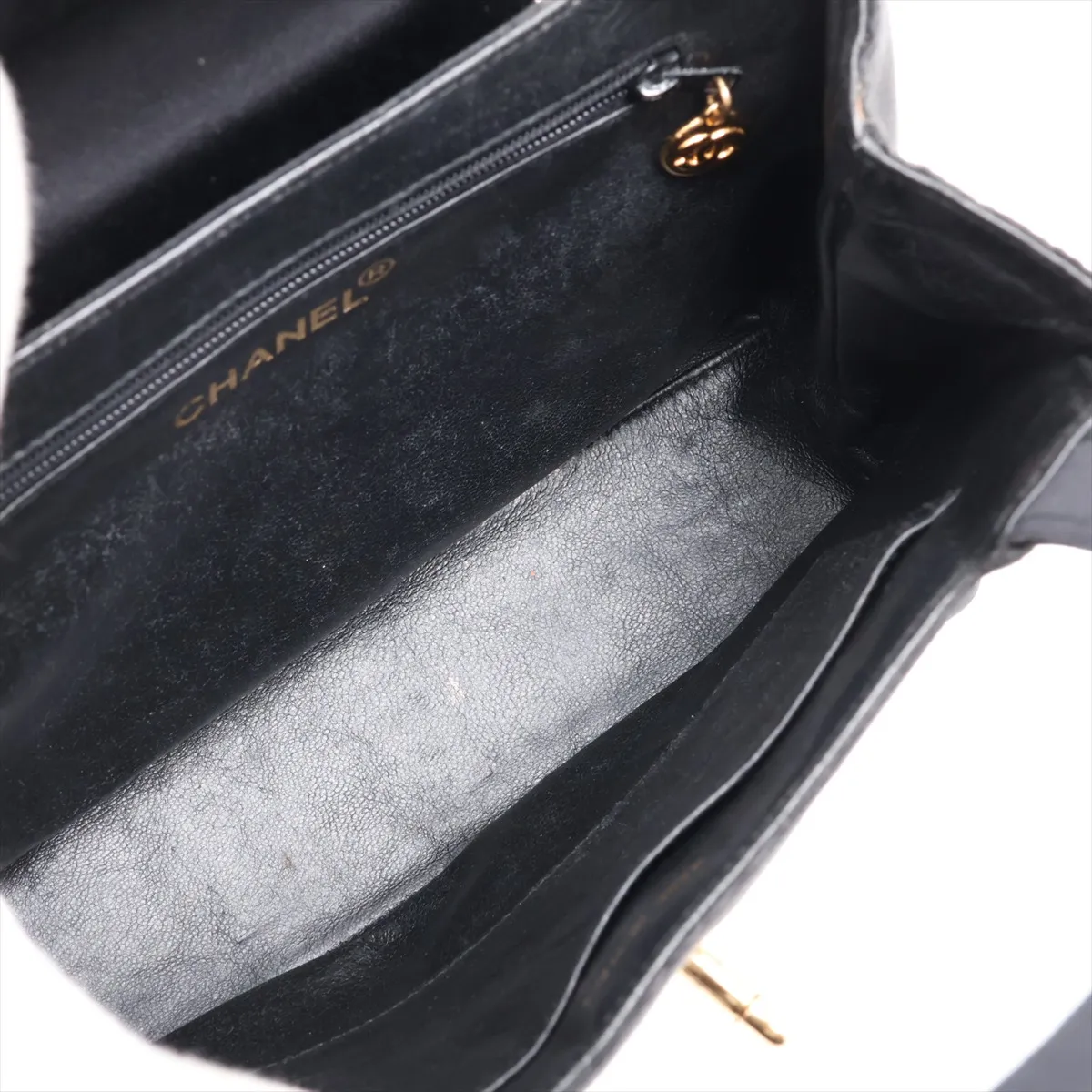 Coco Mark Satin Handbag, Black with Gold Hardware — view 7
