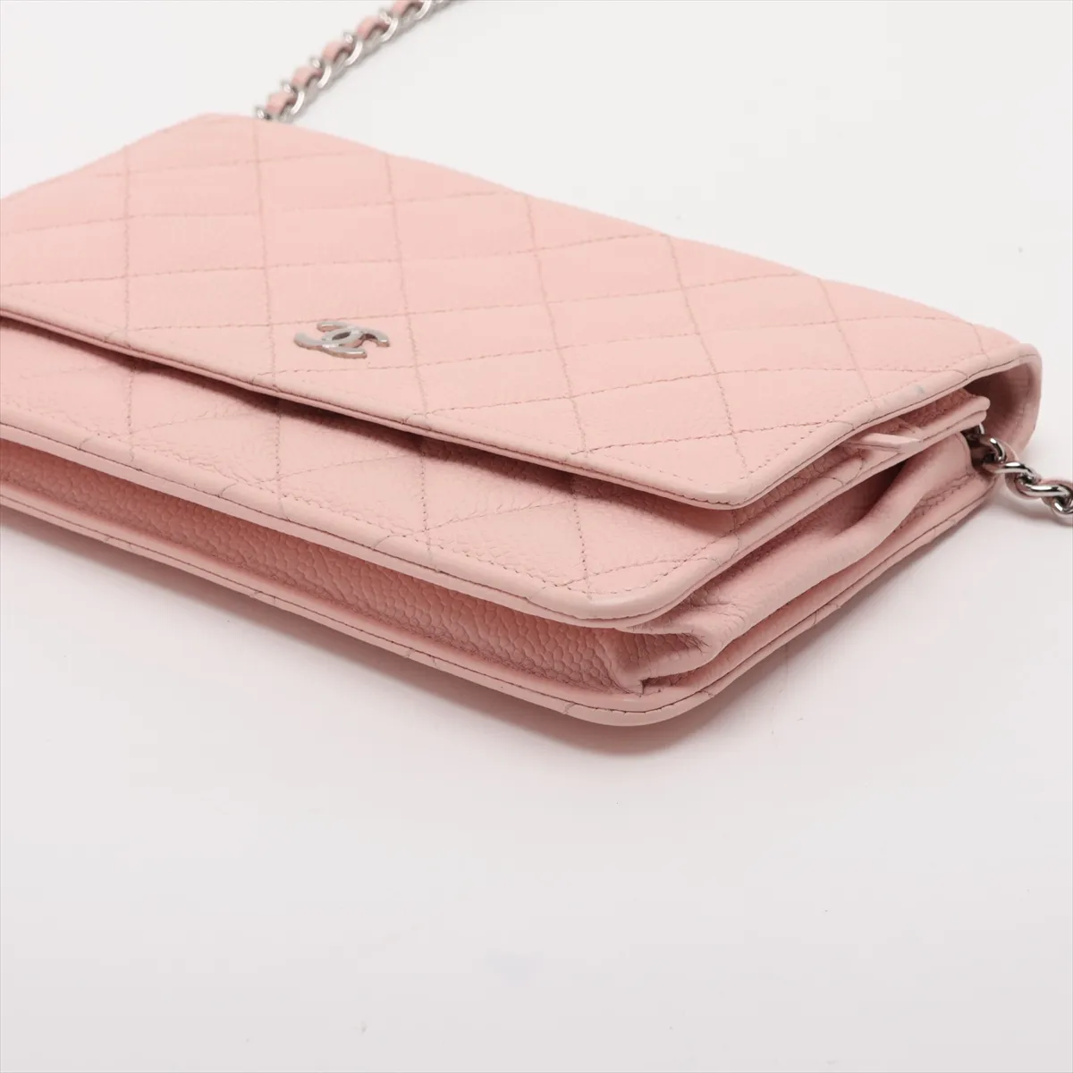 Matelassé Caviar Skin Chain Wallet, Pink, Silver Hardware, 18748109, Serial Number 18-series, AP0250 — view 3