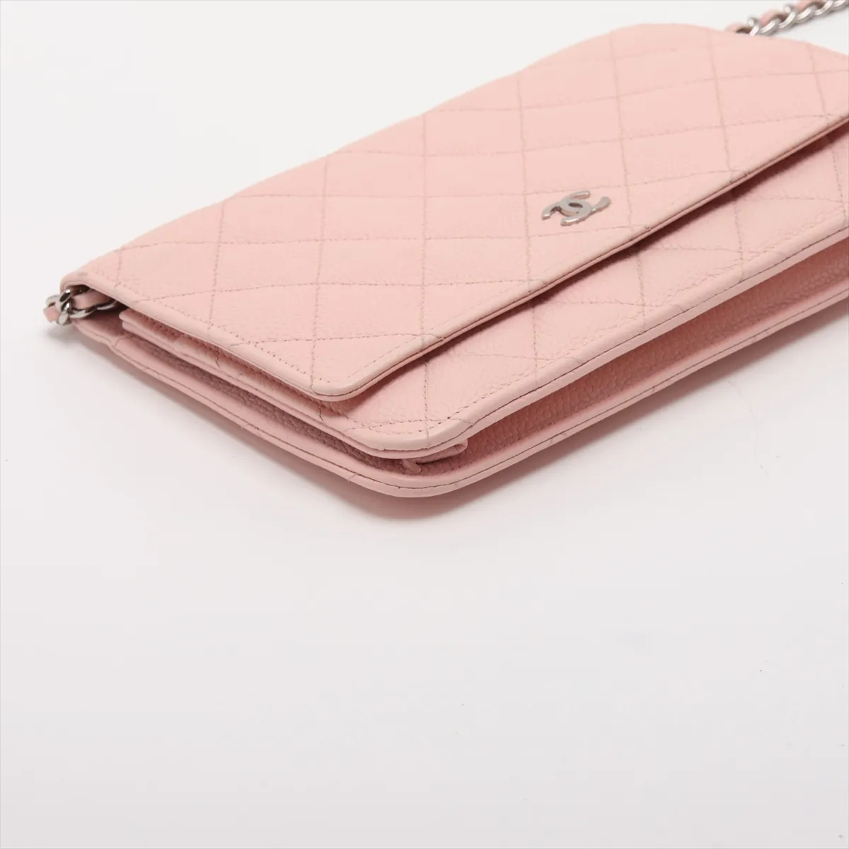 Matelassé Caviar Skin Chain Wallet, Pink, Silver Hardware, 18748109, Serial Number 18-series, AP0250 — view 4
