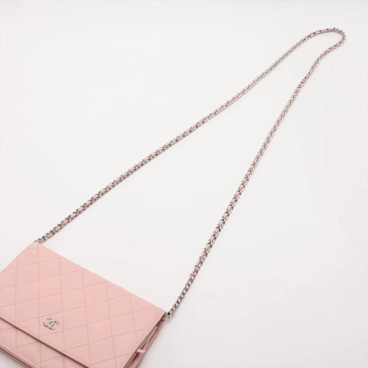 Matelassé Caviar Skin Chain Wallet, Pink, Silver Hardware, 18748109, Serial Number 18-series, AP0250 — view 5