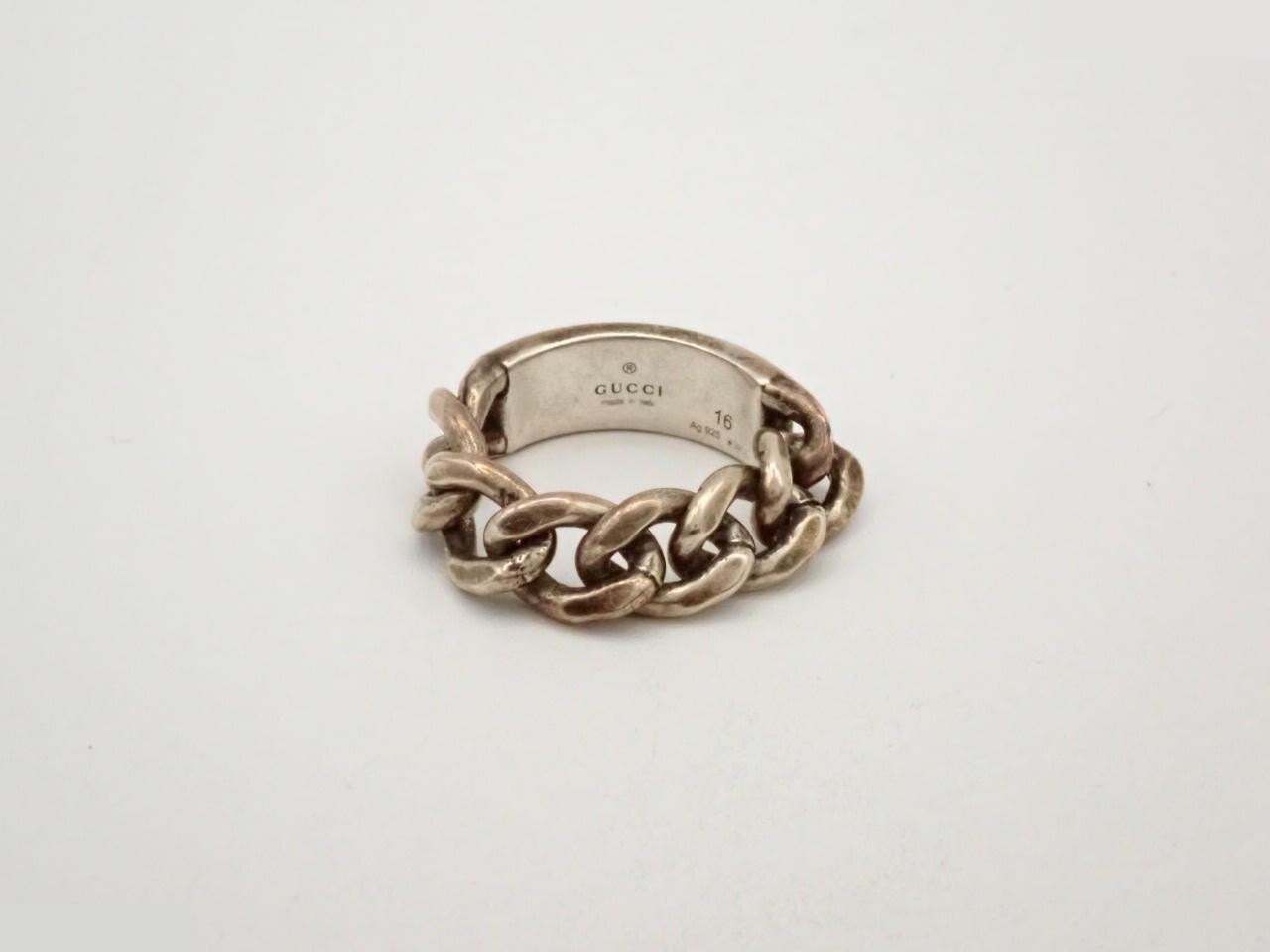 logo plate ring with chain, 925 sterling silver, 7.4g, size #15.5 — view 2