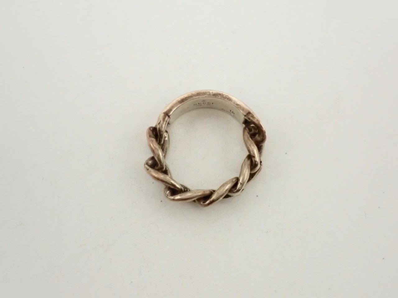 logo plate ring with chain, 925 sterling silver, 7.4g, size #15.5 — view 3