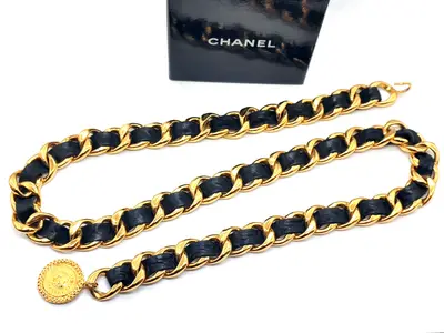Coco Mark Mademoiselle Leather Chain Belt (Chain approx. 97cm)
