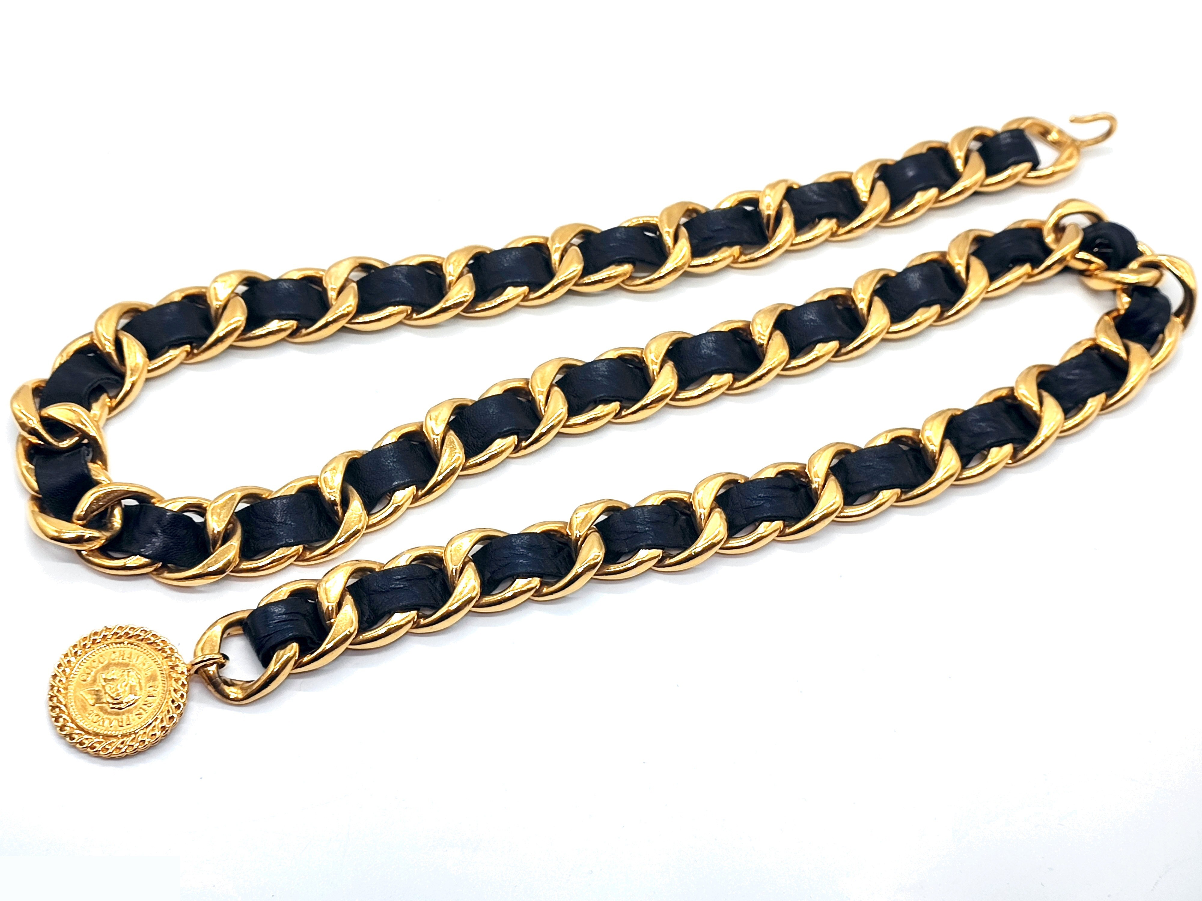 Coco Mark Mademoiselle Leather Chain Belt (Chain approx. 97cm) — view 4