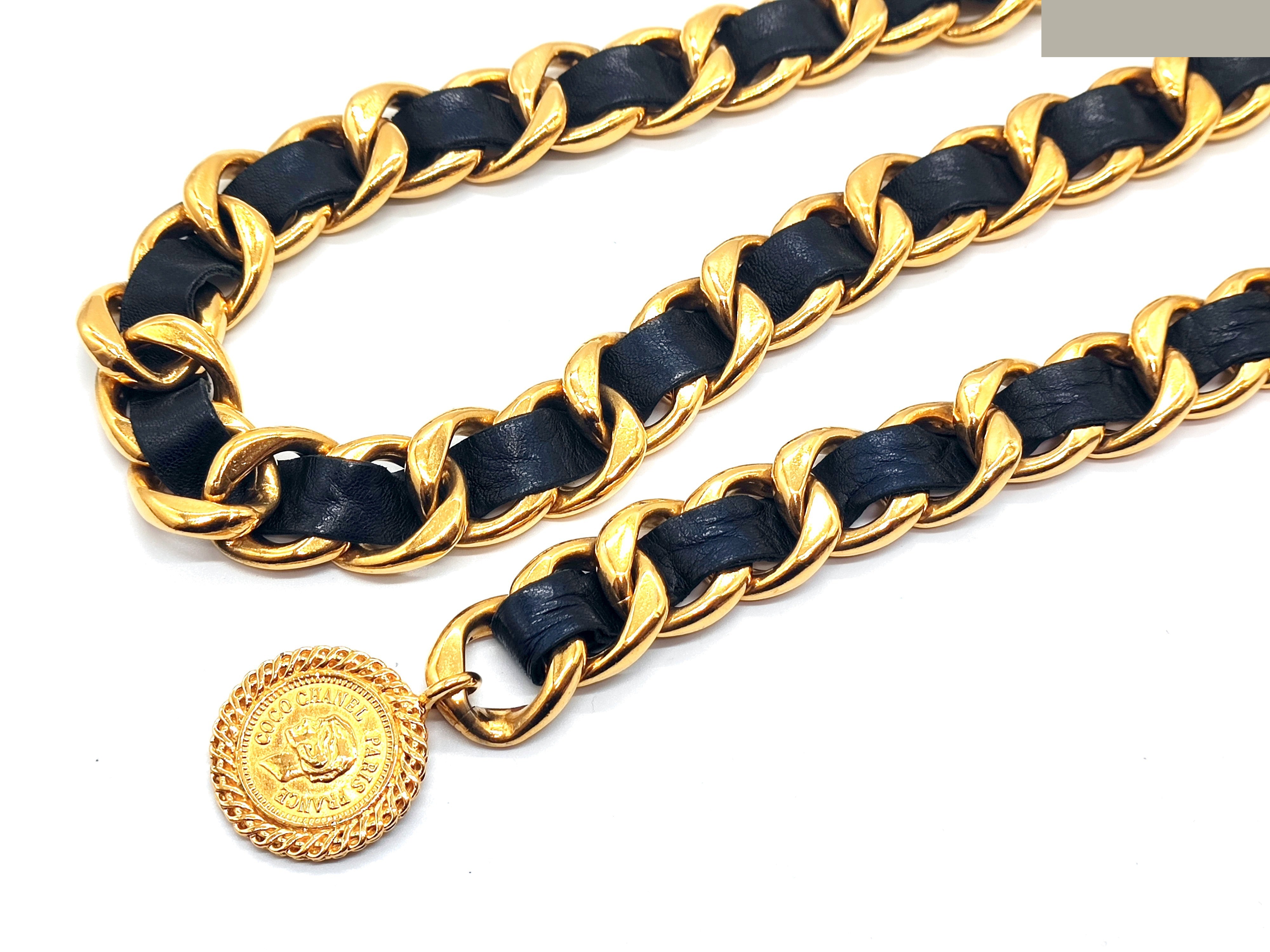 Coco Mark Mademoiselle Leather Chain Belt (Chain approx. 97cm) — view 5