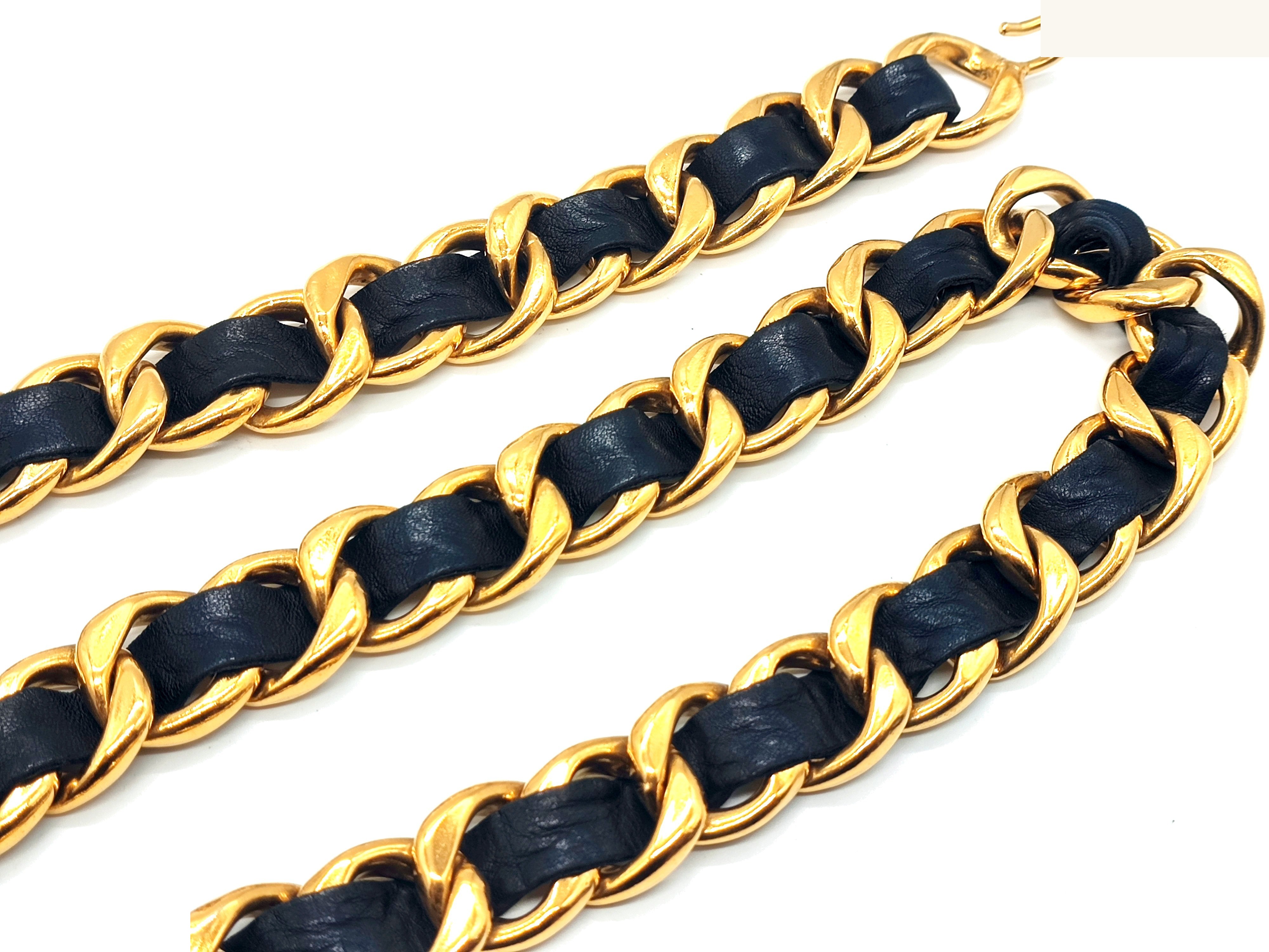 Coco Mark Mademoiselle Leather Chain Belt (Chain approx. 97cm) — view 7