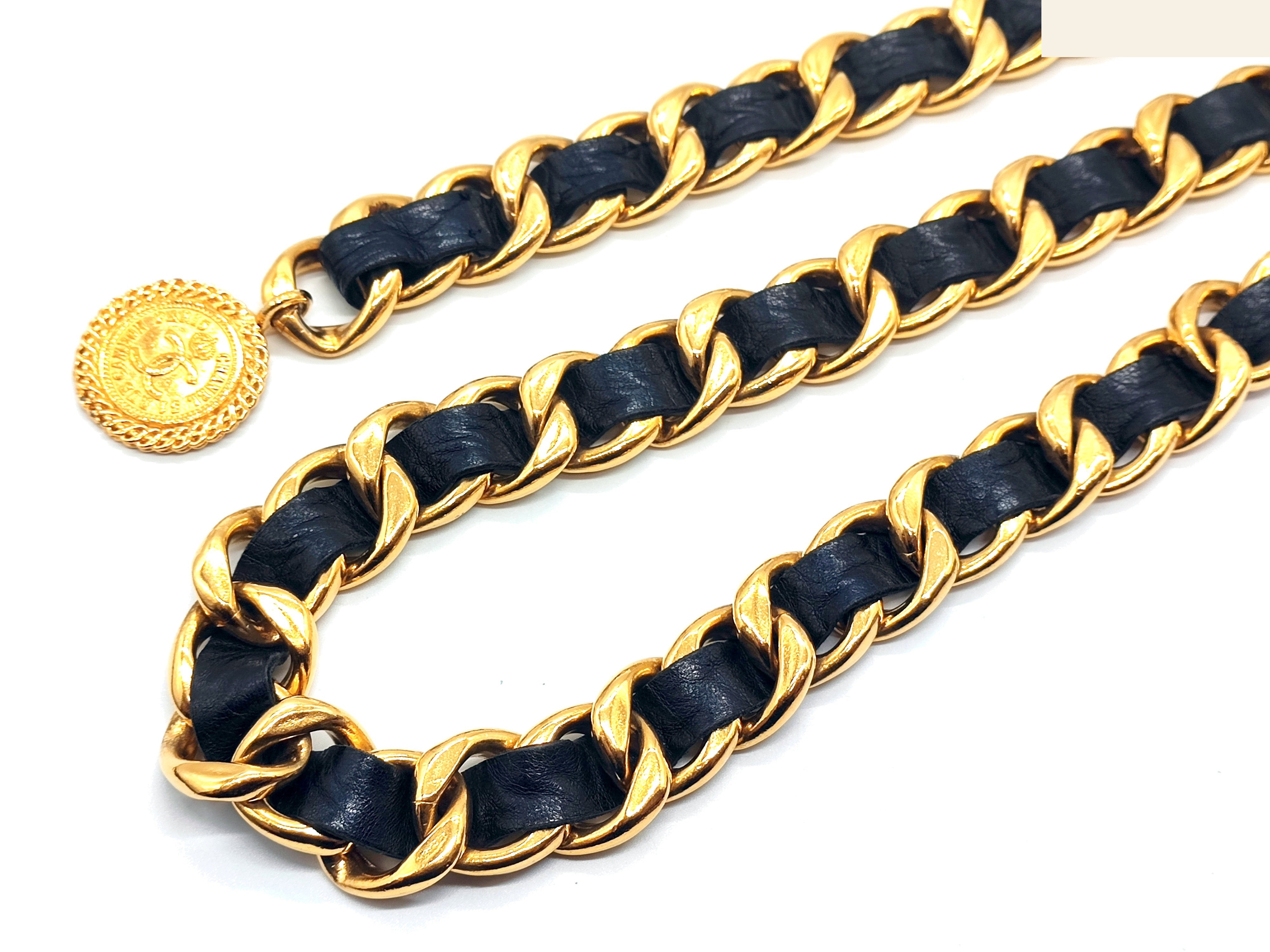 Coco Mark Mademoiselle Leather Chain Belt (Chain approx. 97cm) — view 9
