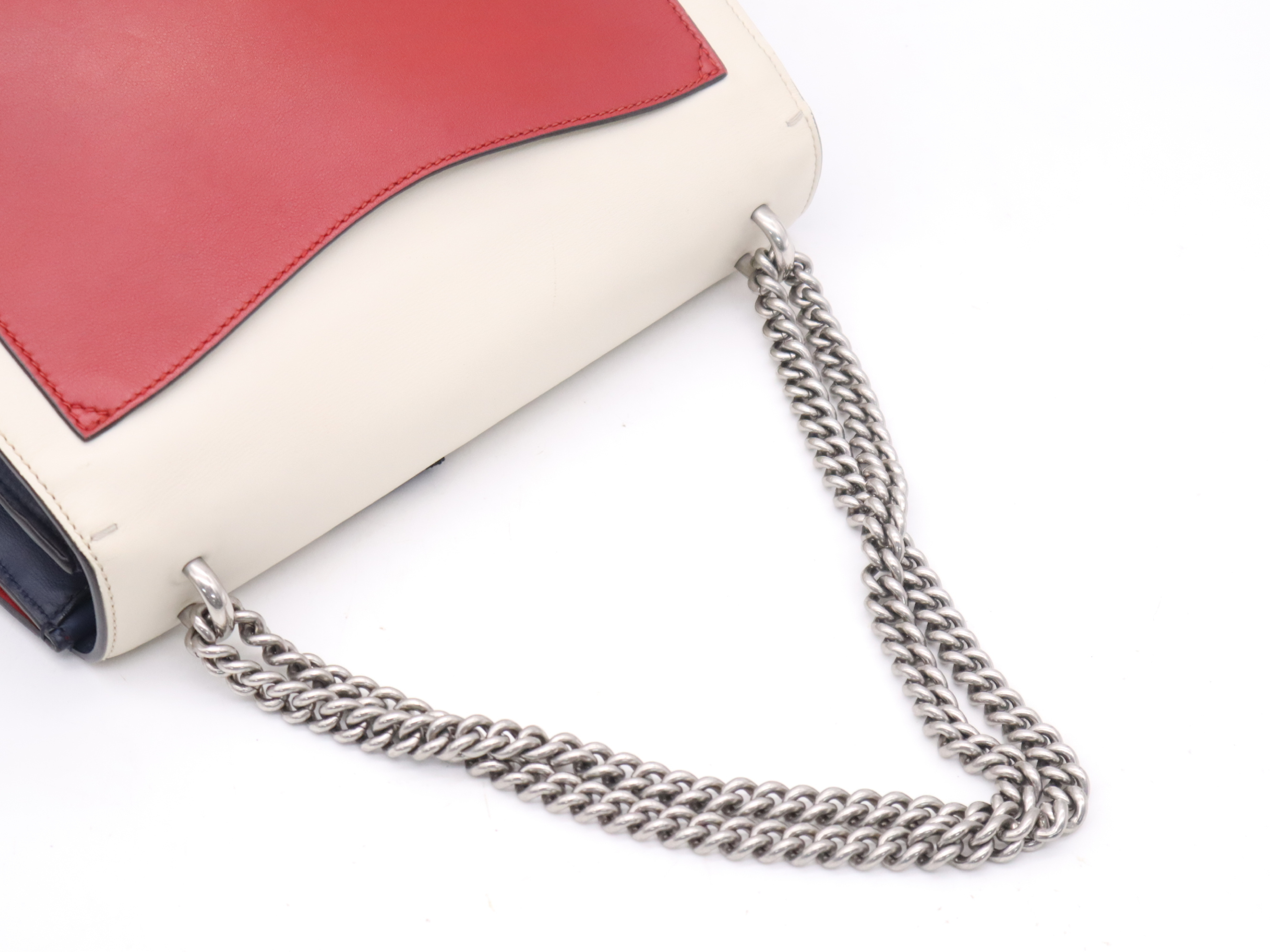 403343 Leather Dionysus Panther Chain Shoulder Bag (White, Blue, Red, Silver Hardware) — view 6
