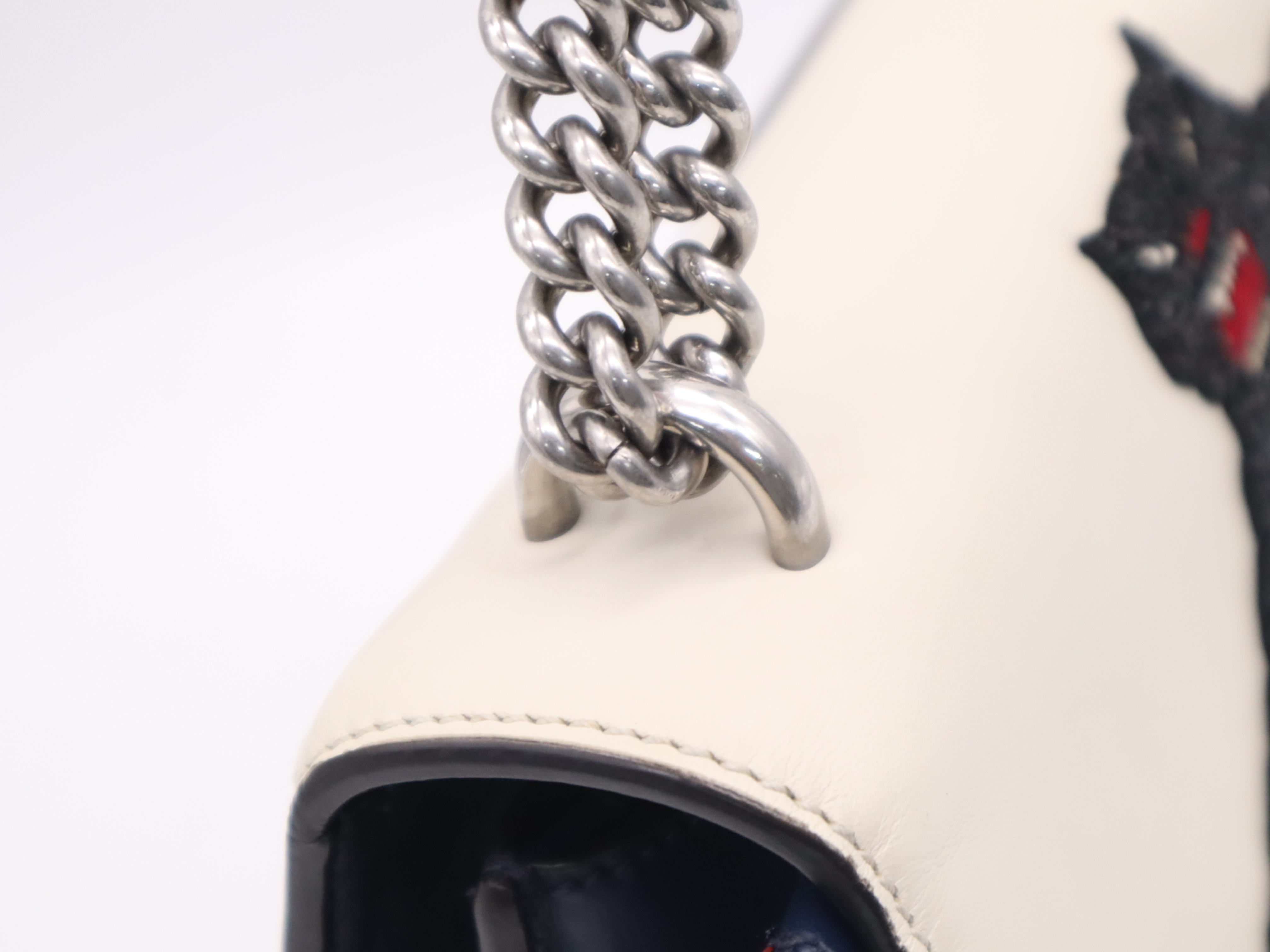 403343 Leather Dionysus Panther Chain Shoulder Bag (White, Blue, Red, Silver Hardware) — view 7