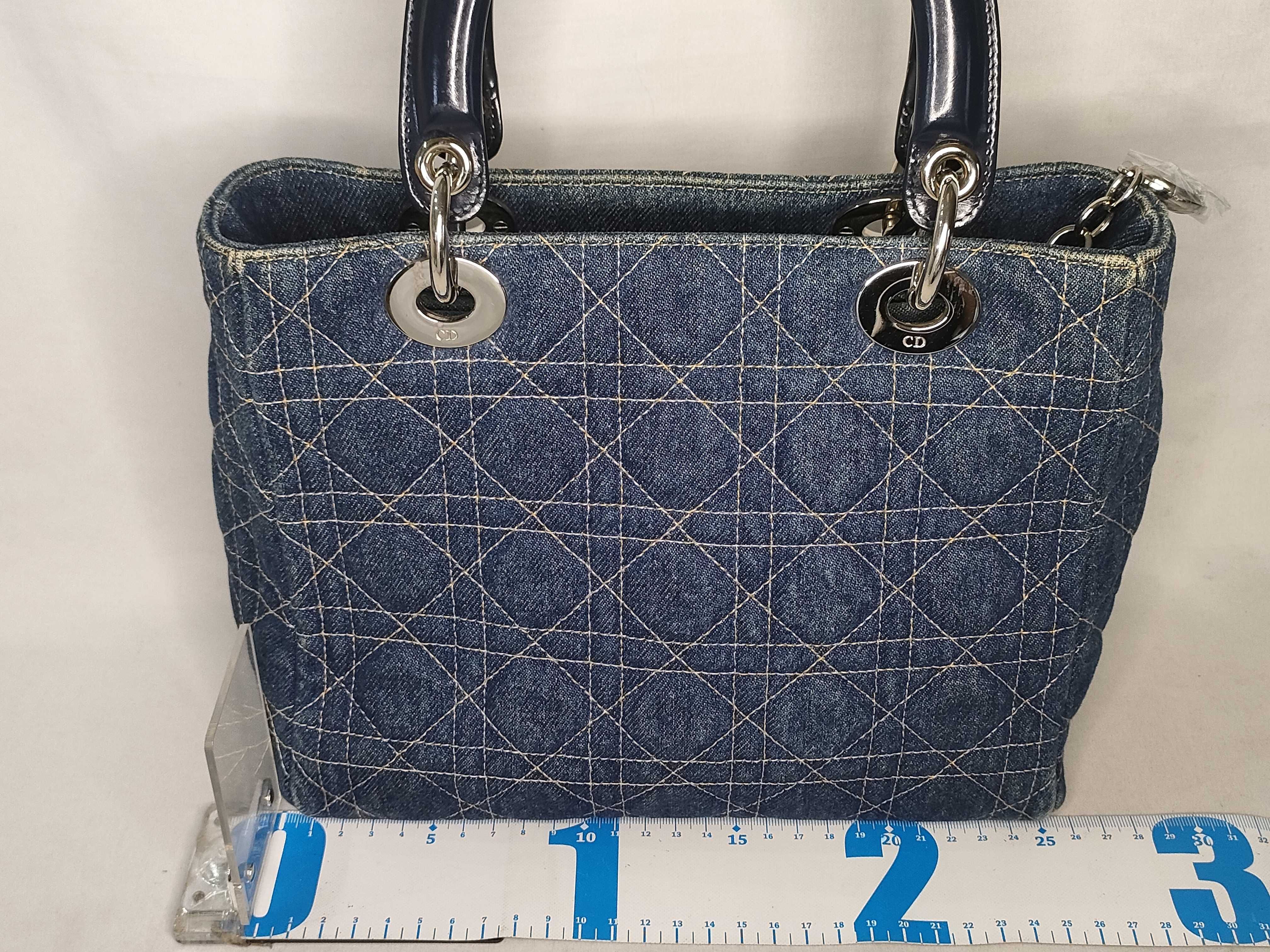 Lady Dior SG-Christian Lady Cannage Denim × Patent Leather Handbag — view 2