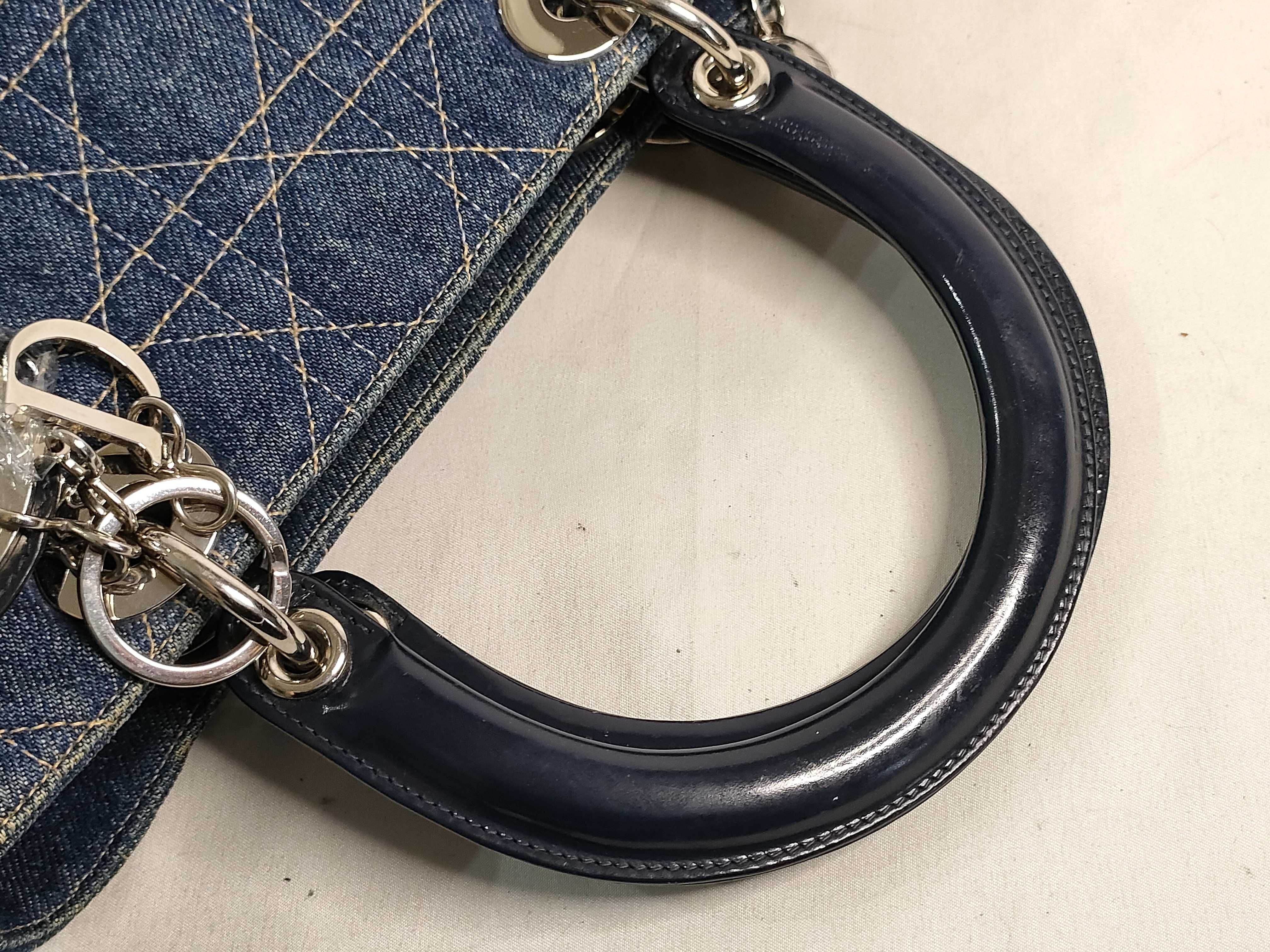 Lady Dior SG-Christian Lady Cannage Denim × Patent Leather Handbag — view 3