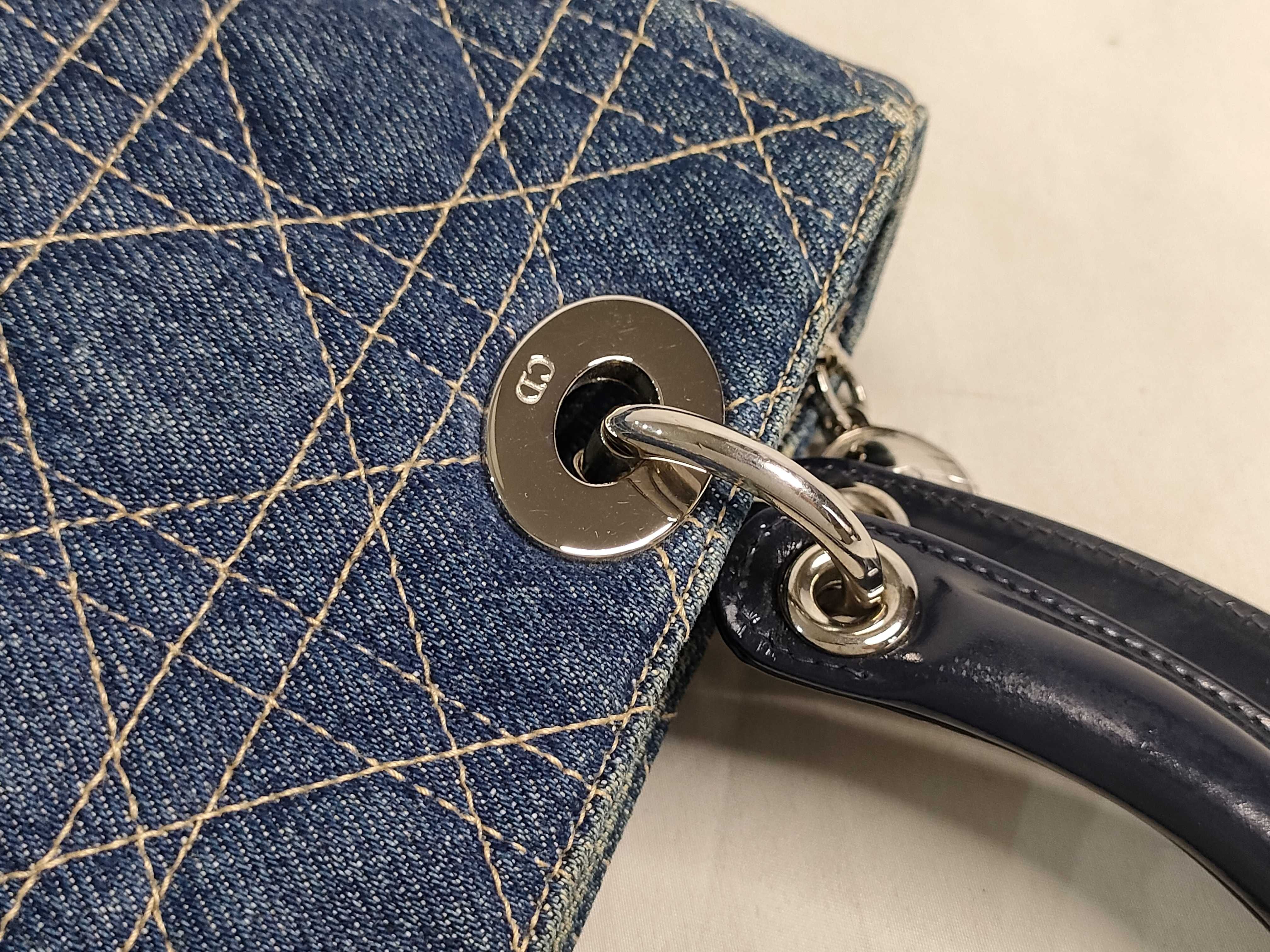 Lady Dior SG-Christian Lady Cannage Denim × Patent Leather Handbag — view 5