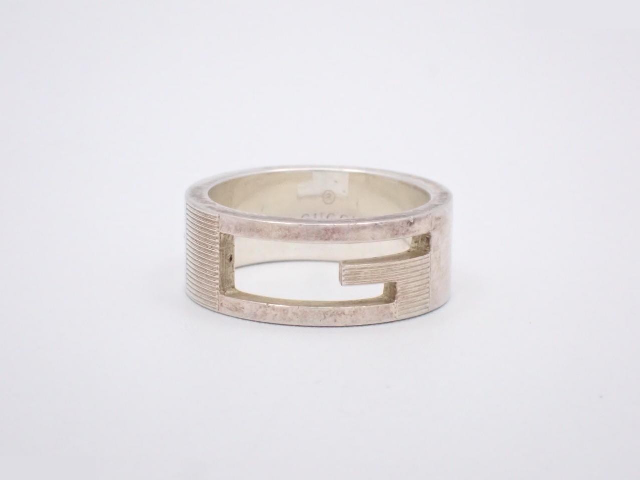 Branded G-ring, 925 sterling silver, 8.2g, stamped "15", actual size #14