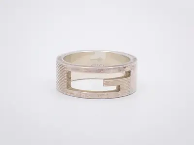 Branded G-ring, 925 sterling silver, 8.2g, stamped "15", actual size #14