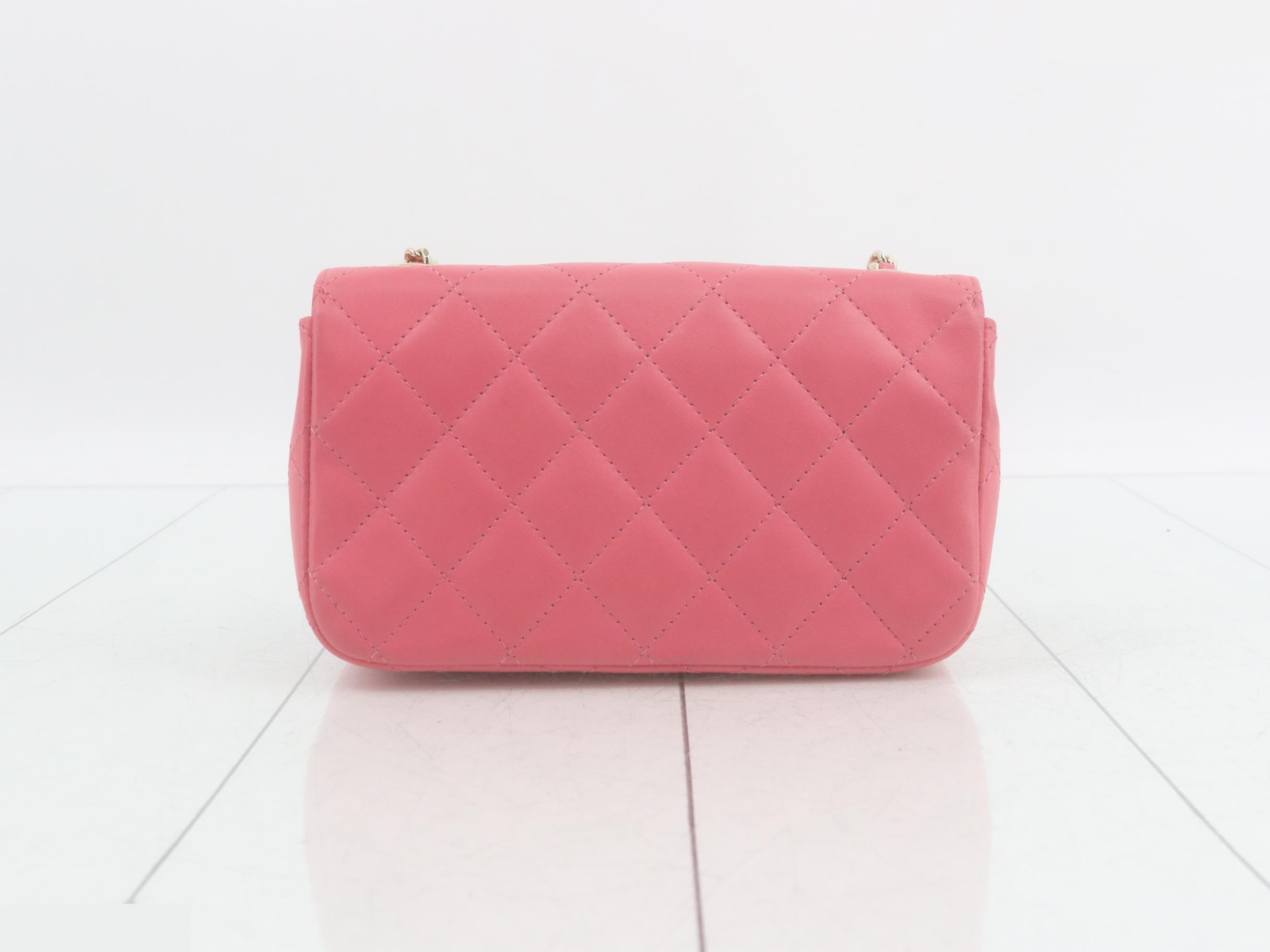 Matelassé leather double-piece chain shoulder bag, pink — view 2