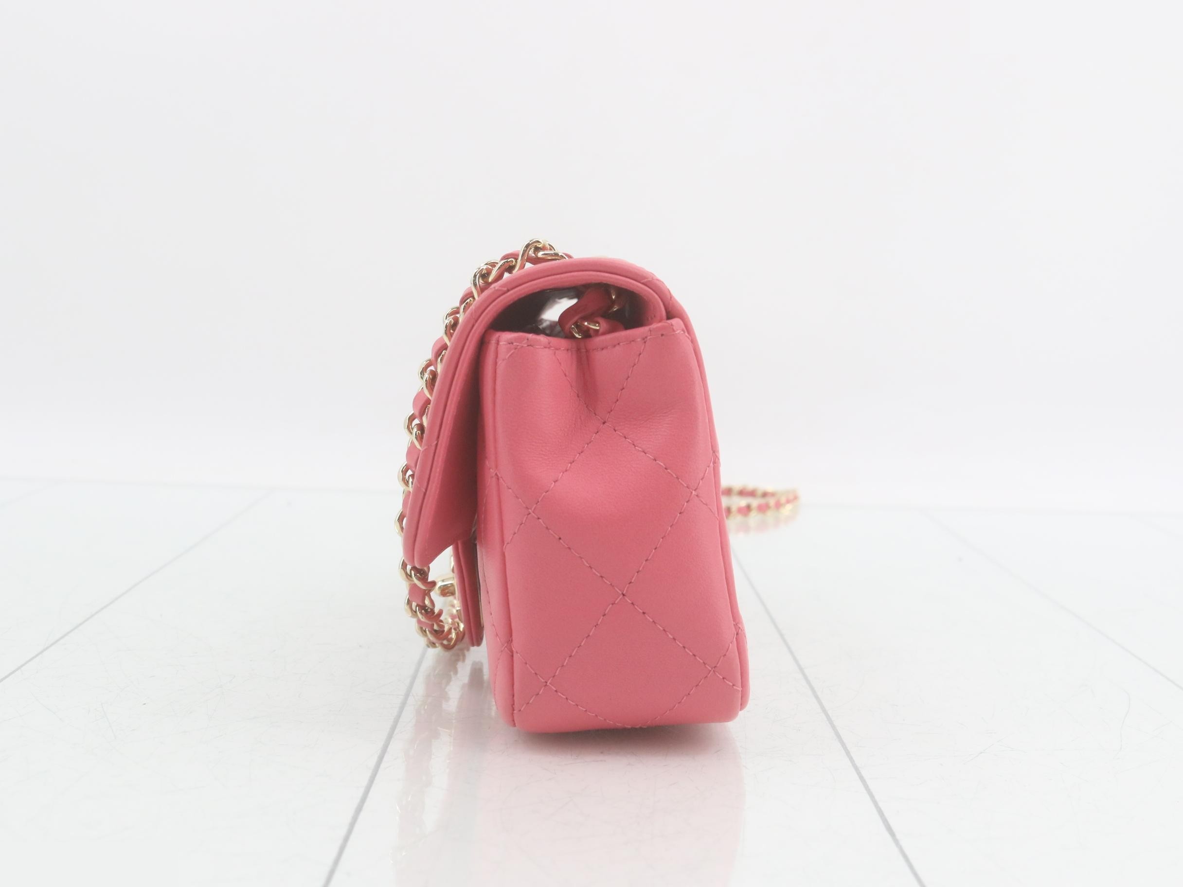 Matelassé leather double-piece chain shoulder bag, pink — view 3