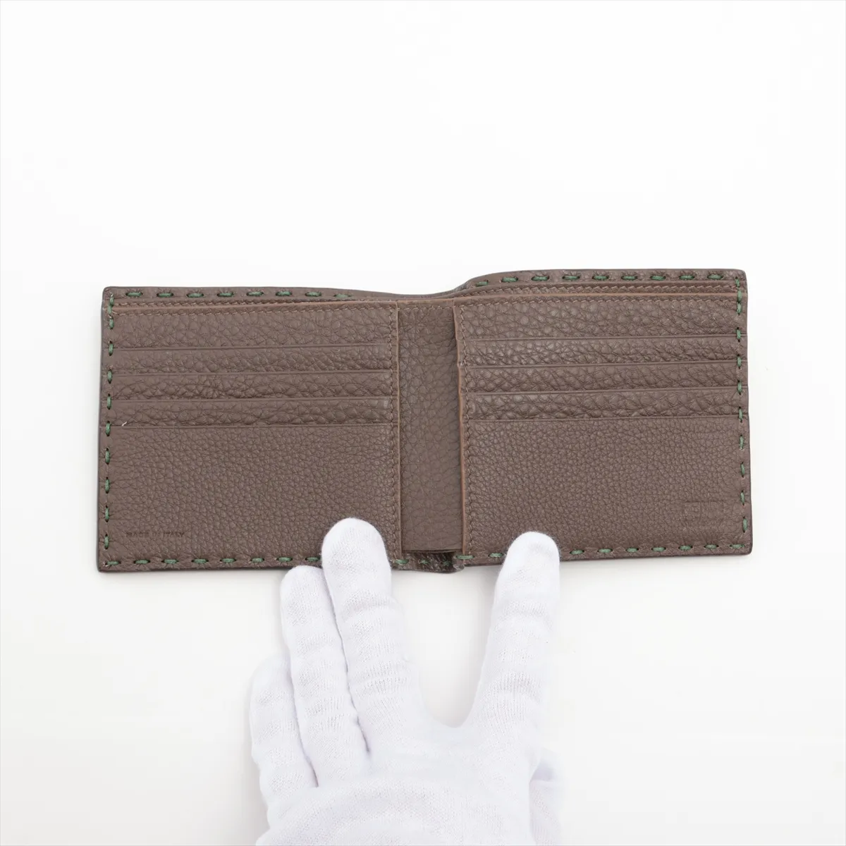 Selleria Bifold 7M0193 Leather Compact Wallet Green x Brown — view 3