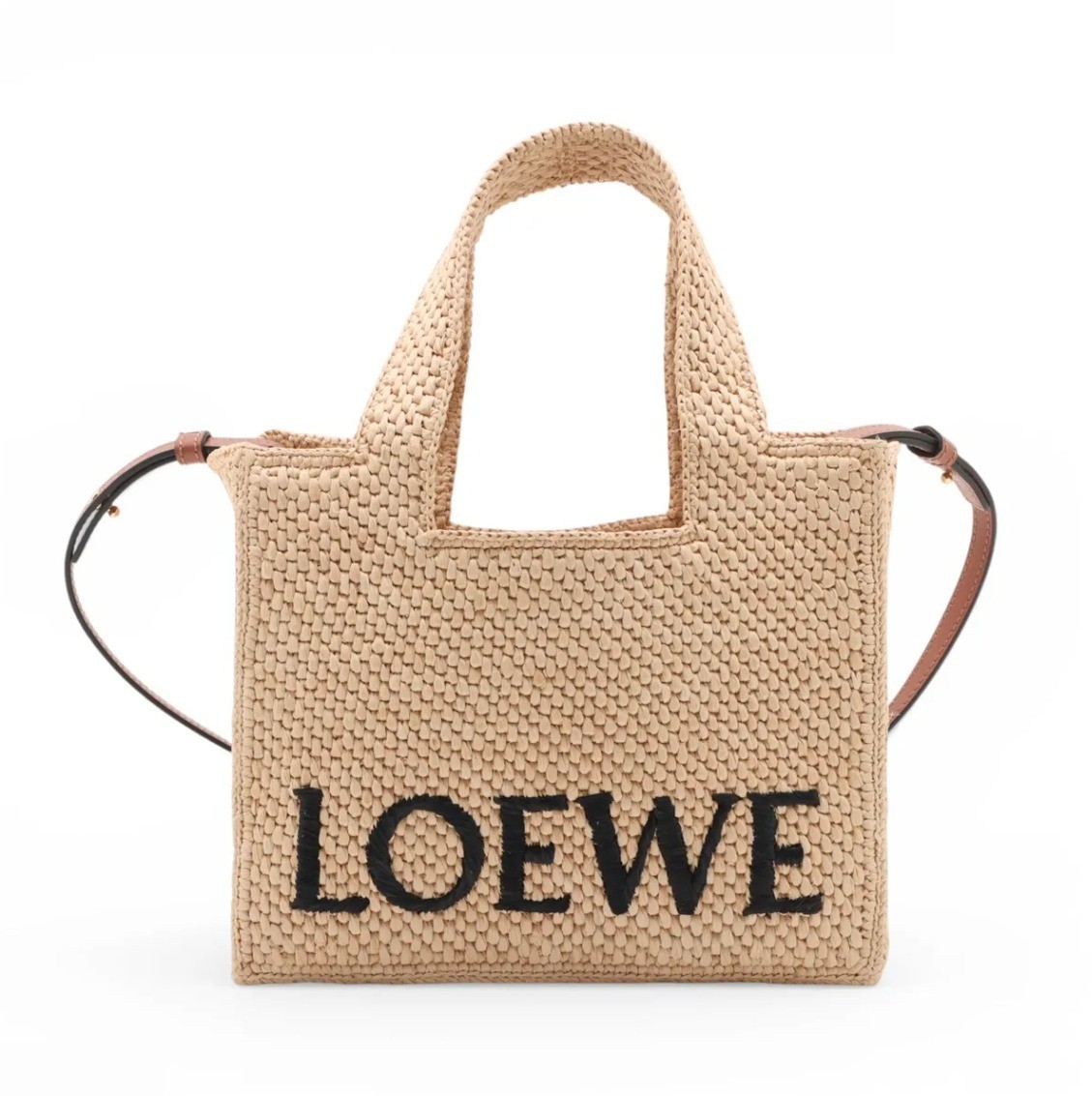 Unused Font Tote Small Raffia x Leather 2-Way