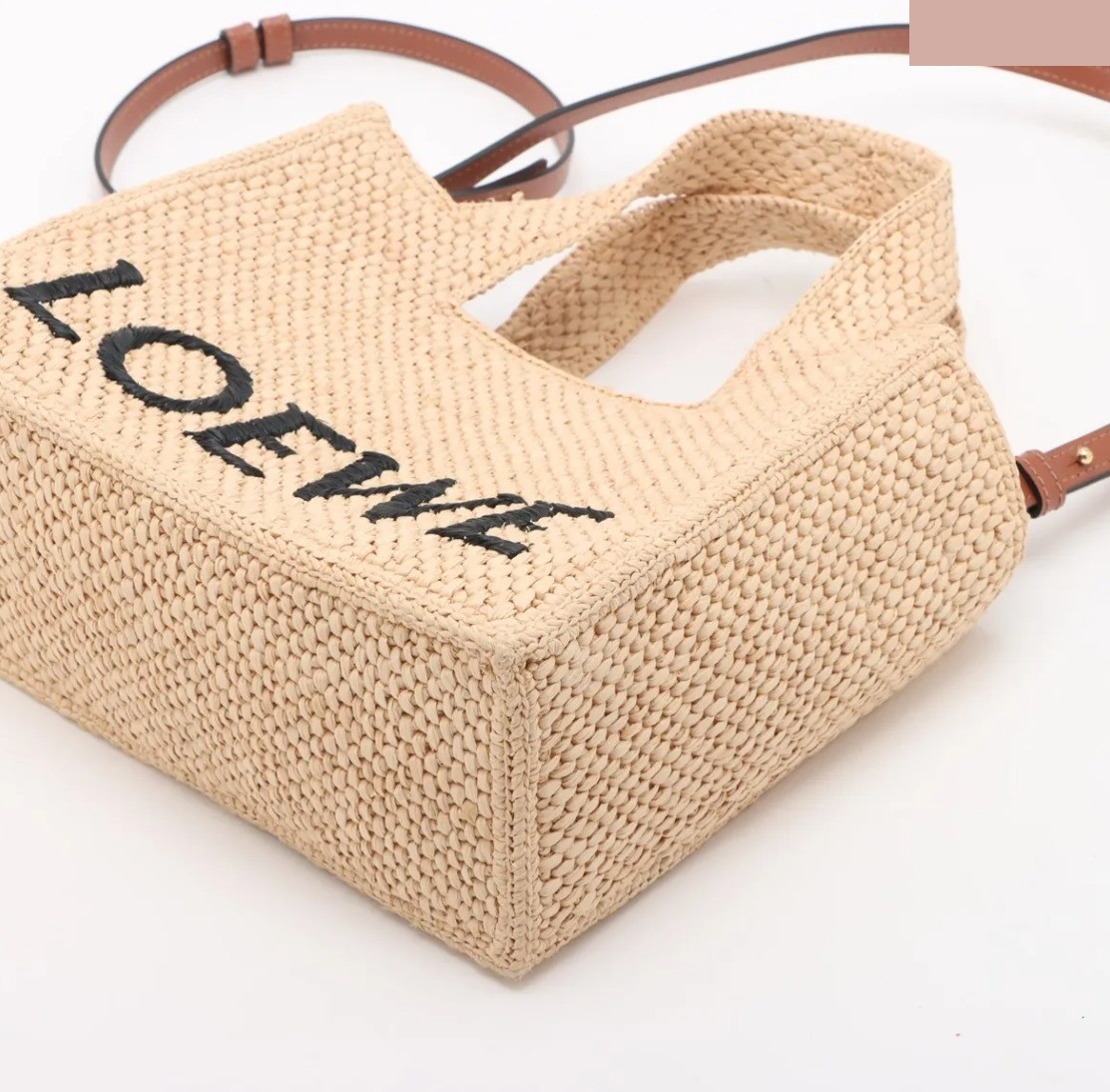 Unused Font Tote Small Raffia x Leather 2-Way — view 3