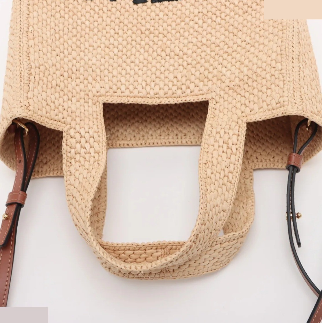 Unused Font Tote Small Raffia x Leather 2-Way — view 4