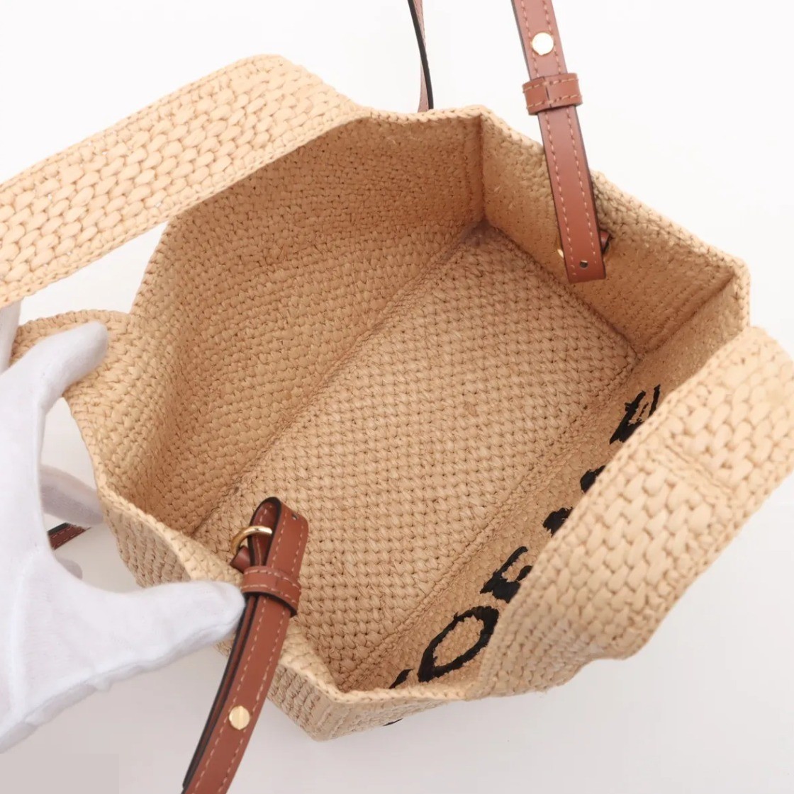 Unused Font Tote Small Raffia x Leather 2-Way — view 6