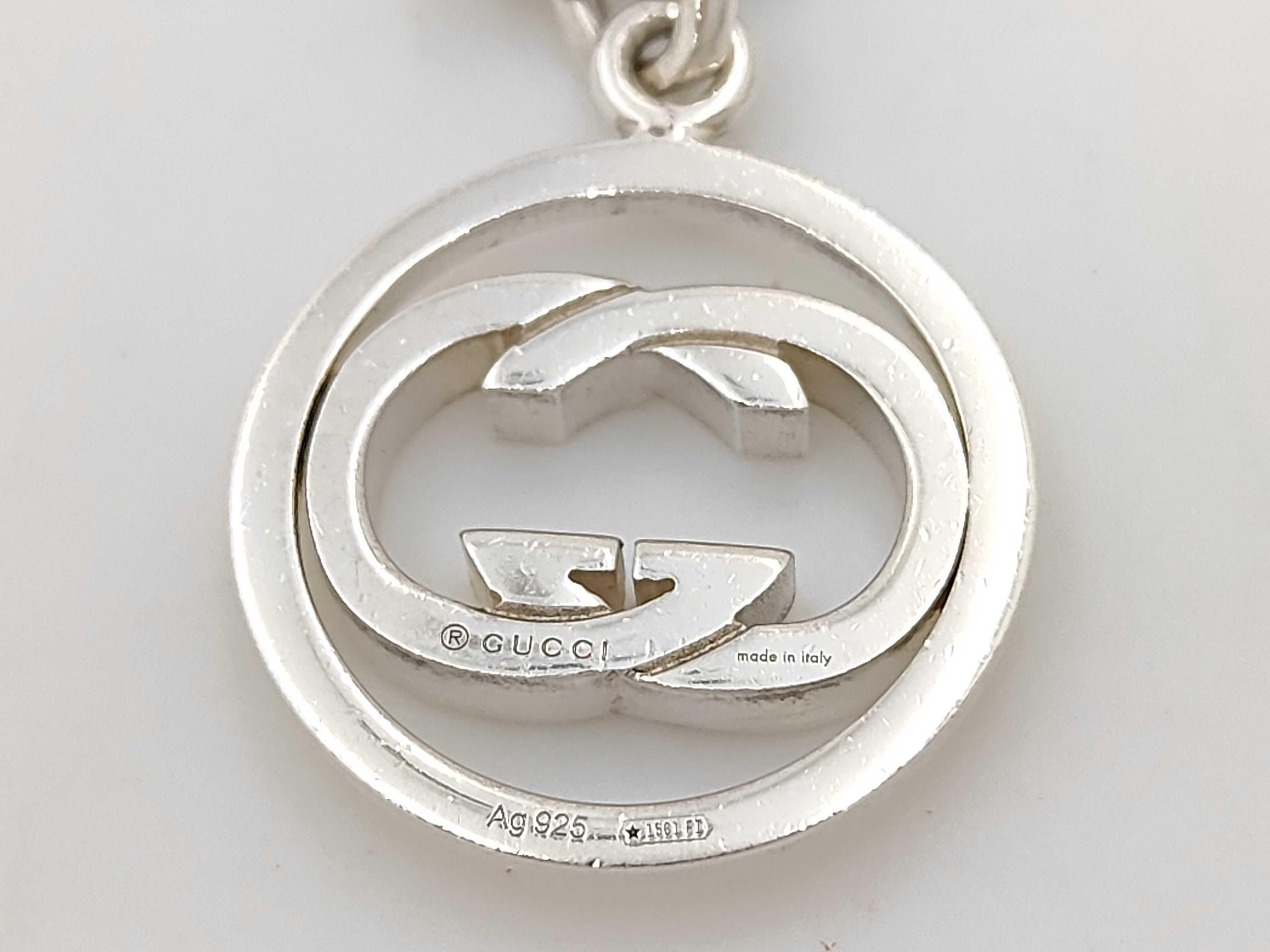 necklace, interlocking GG pattern, round, aftermarket curb chain, silver necklace. — view 6