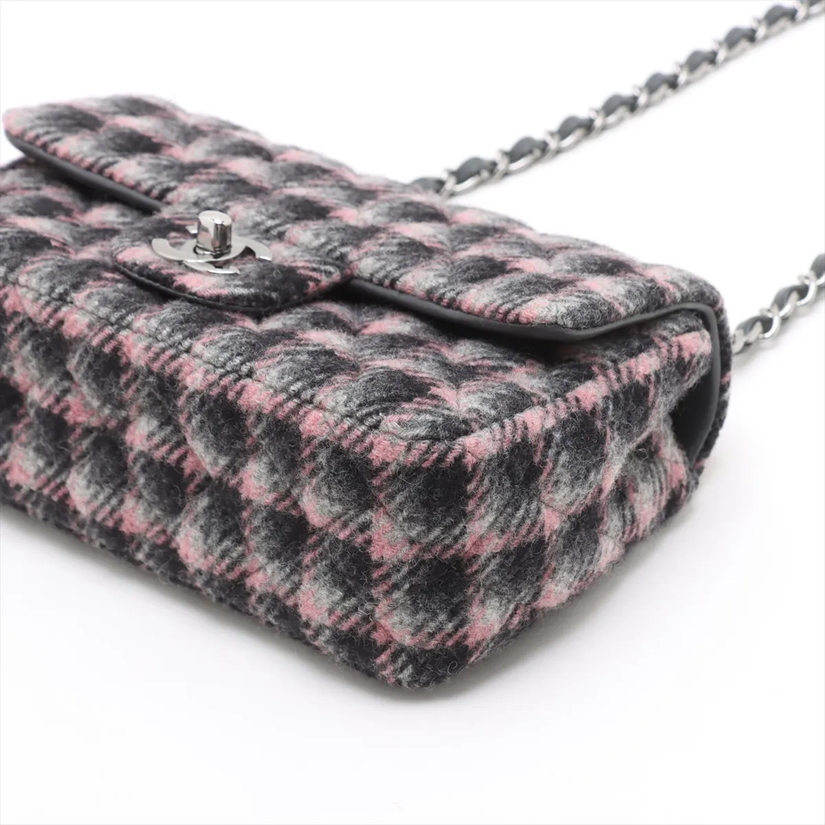 Mini Matelasse 20 Tweed x Leather Single Flap Single Chain Bag Gray Silver Hardware TH346523 Random Plate A69900 — view 3