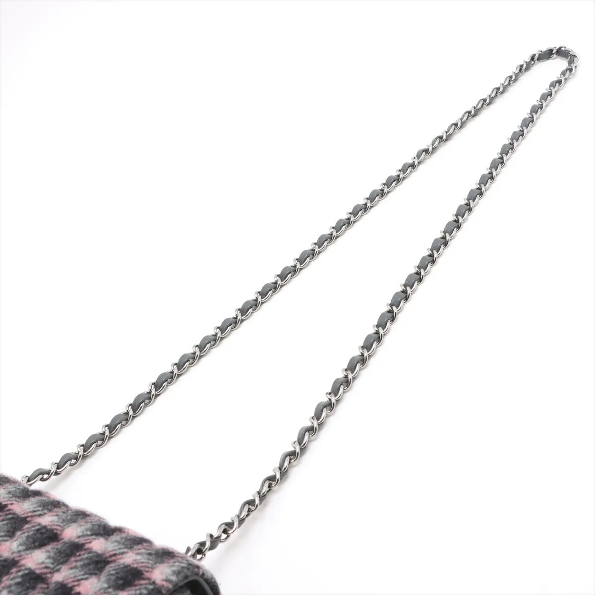 Mini Matelasse 20 Tweed x Leather Single Flap Single Chain Bag Gray Silver Hardware TH346523 Random Plate A69900 — view 5