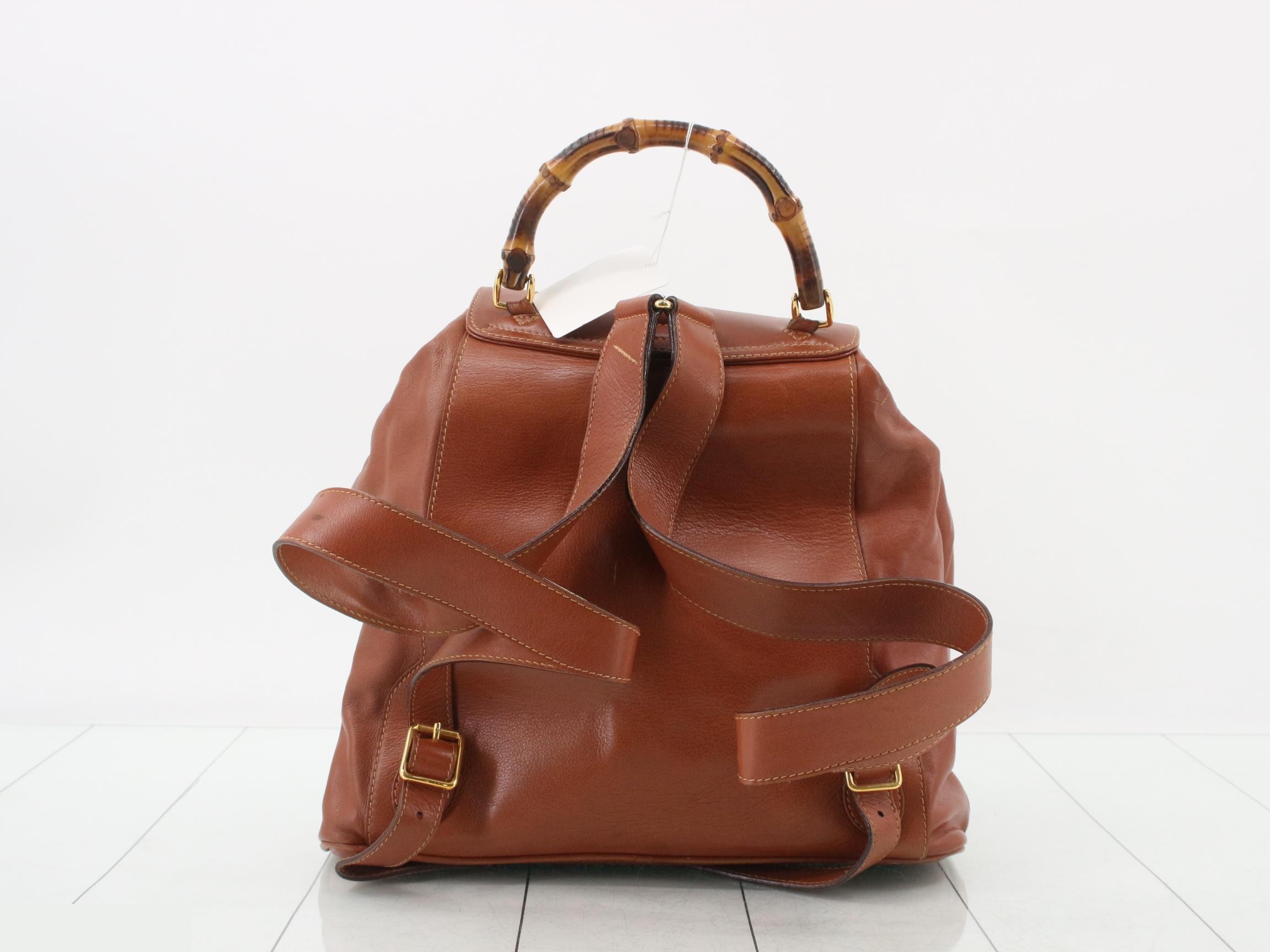 Bamboo Leather Backpack, Light Brown — view 2