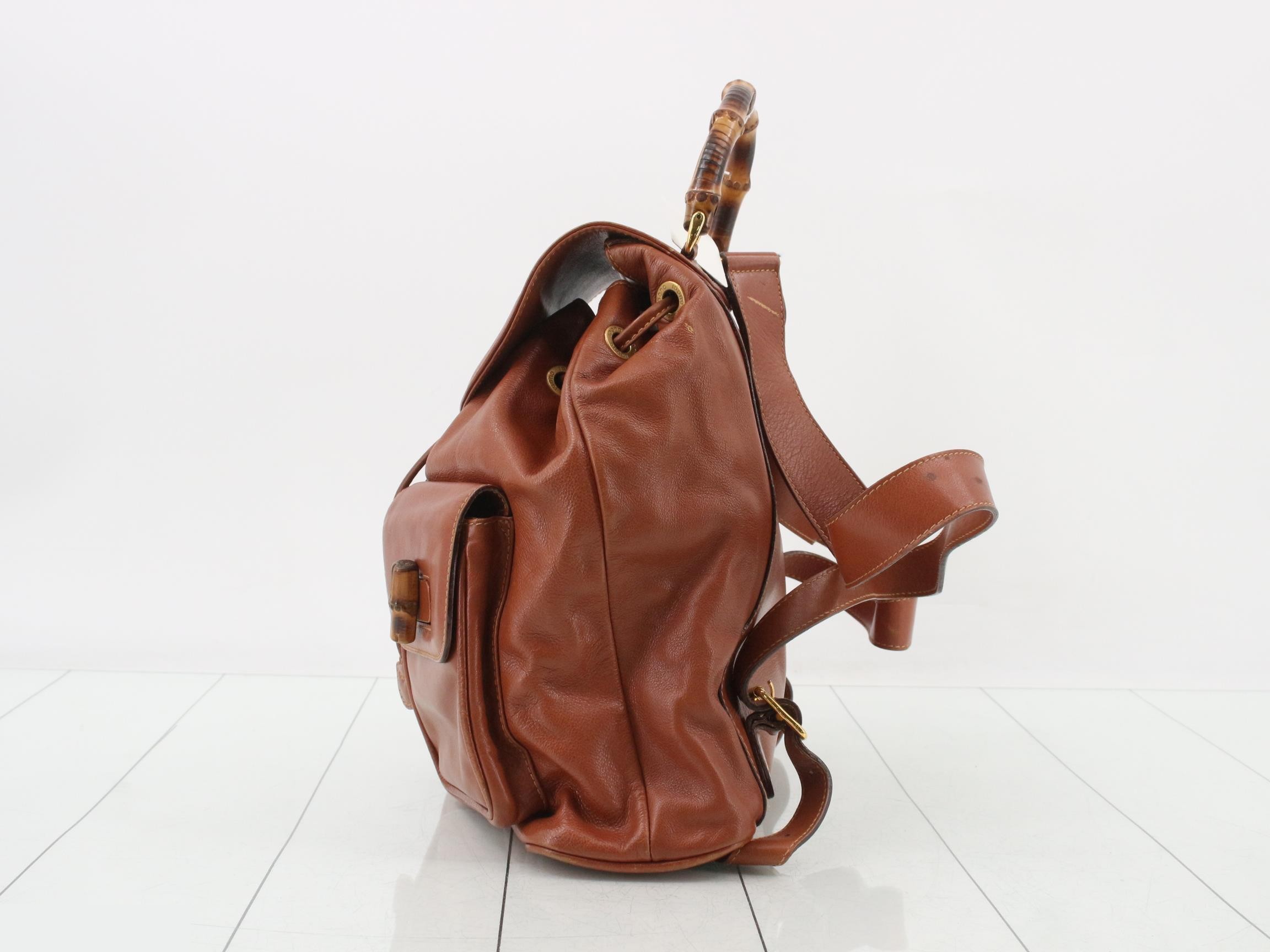 Bamboo Leather Backpack, Light Brown — view 3