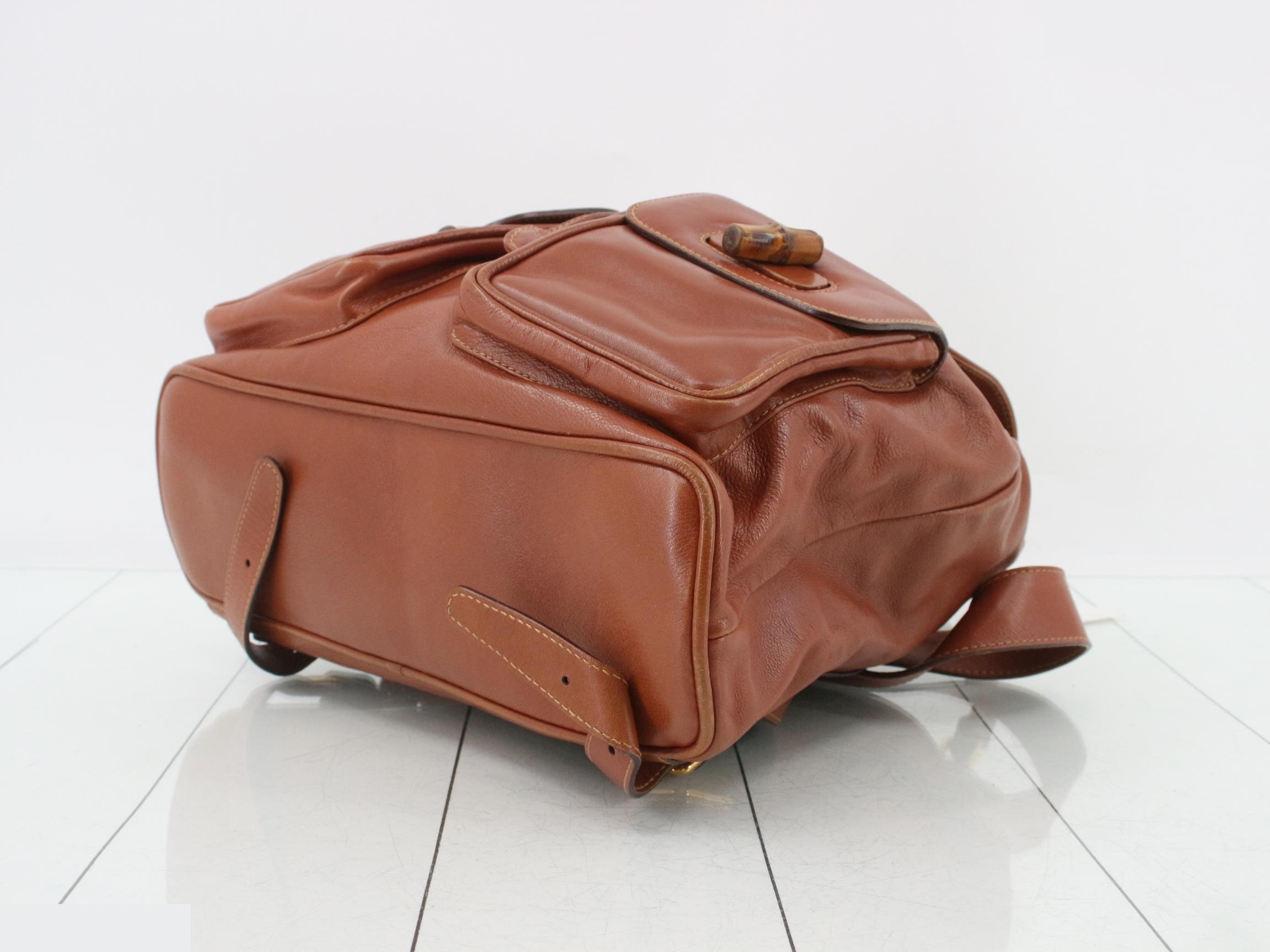 Bamboo Leather Backpack, Light Brown — view 6
