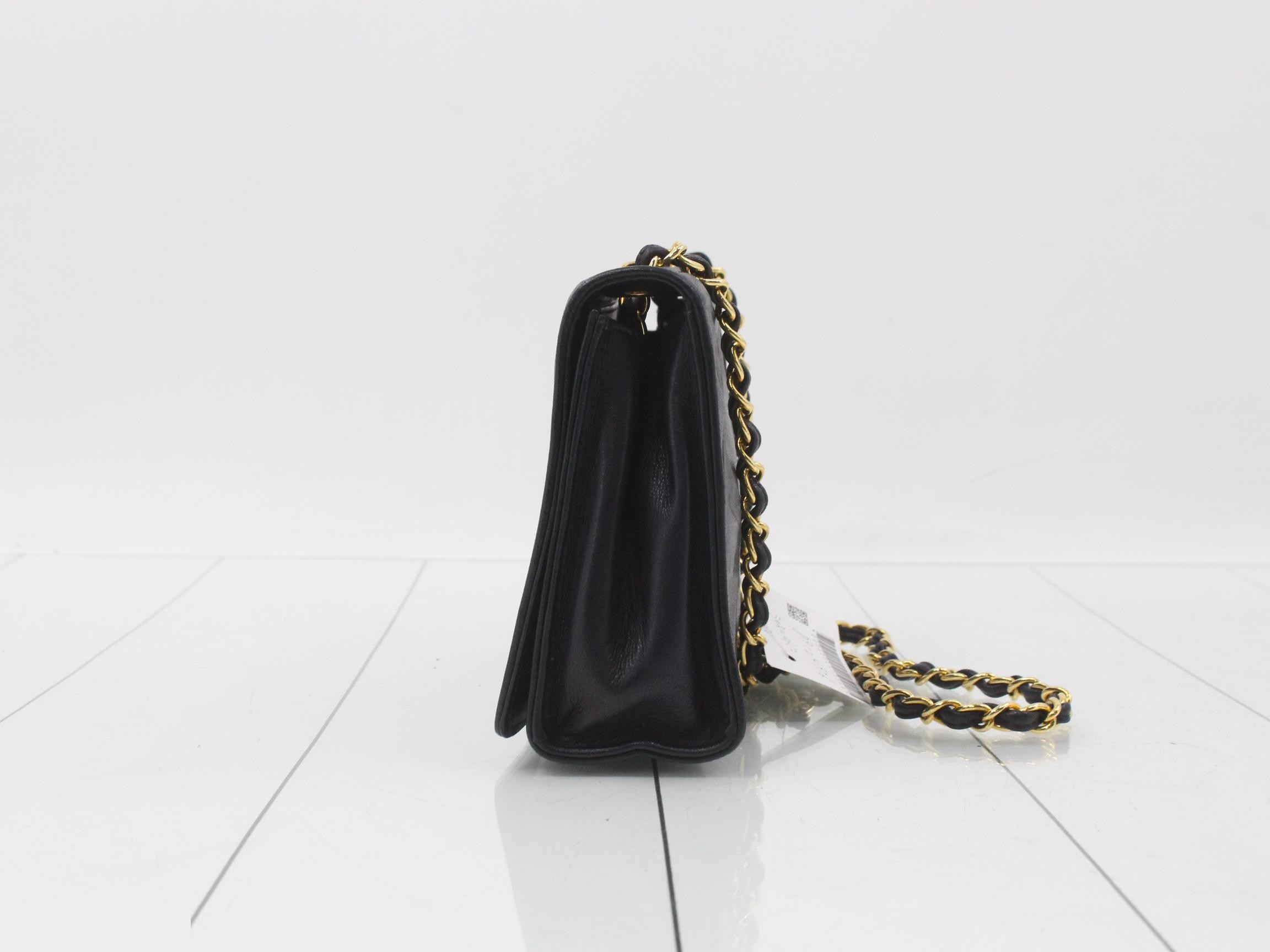 Matelassé Mini Chain Shoulder Bag, Navy — view 3