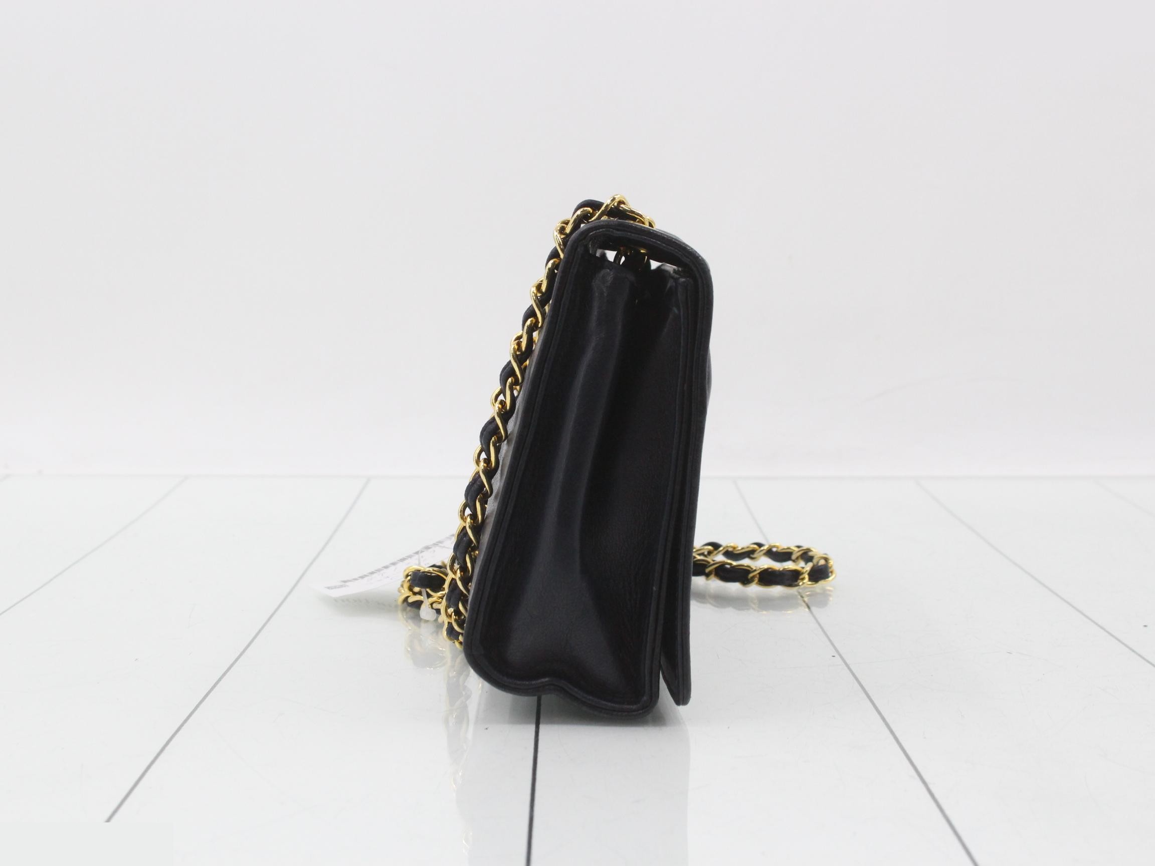 Matelassé Mini Chain Shoulder Bag, Navy — view 4