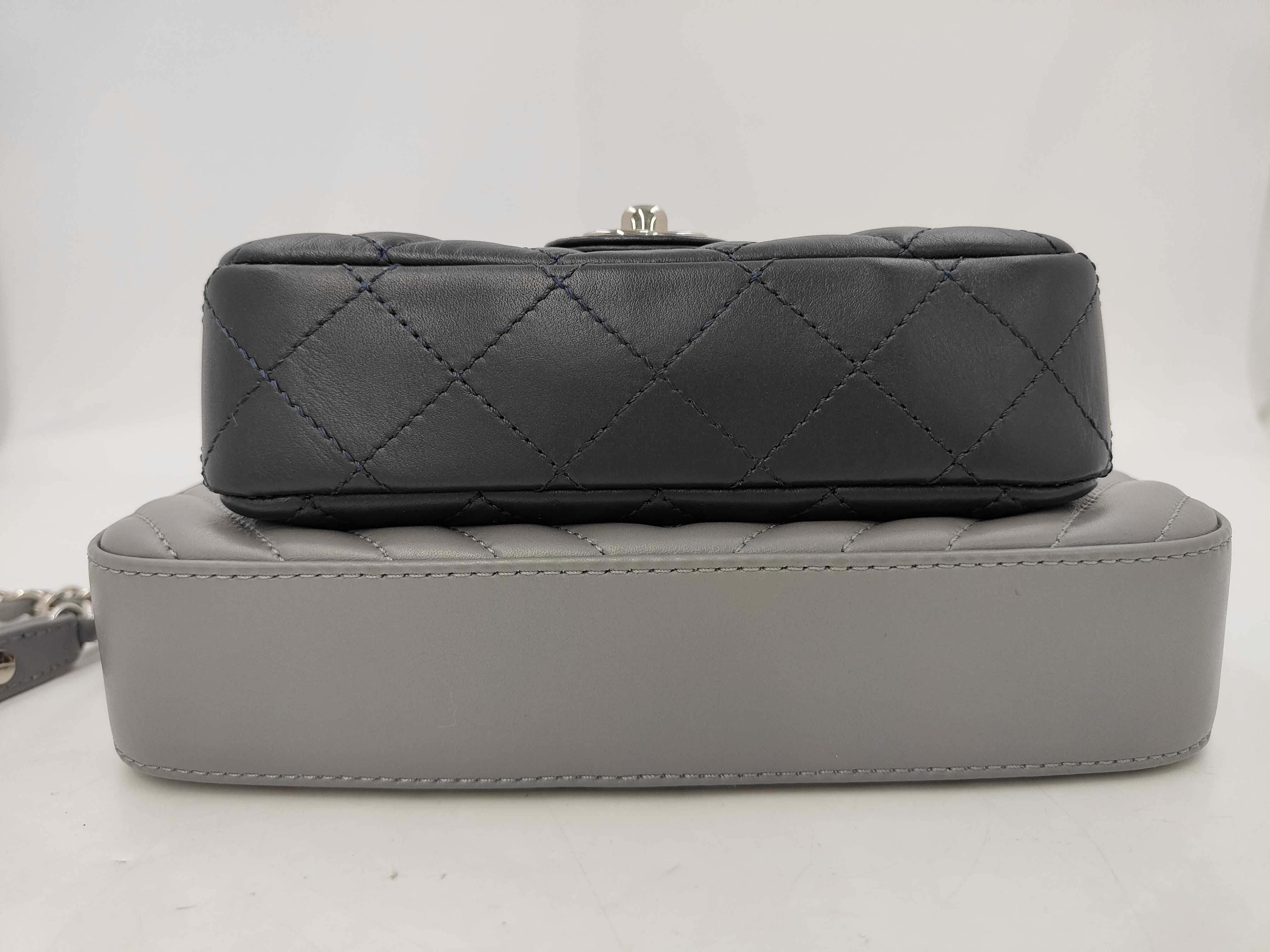 V-stitch Chain Shoulder Bag, Lambskin, Grey/Navy, SS Shoulder Bag — view 6