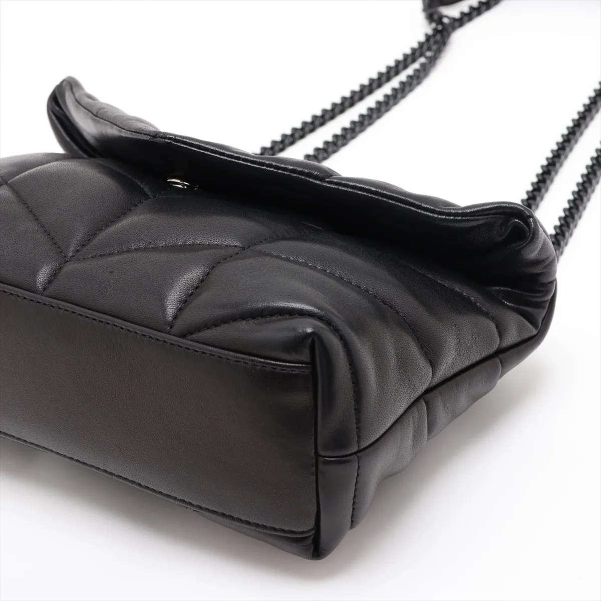 Lulu Puffer 759337 Leather Chain Shoulder Bag, Black — view 3