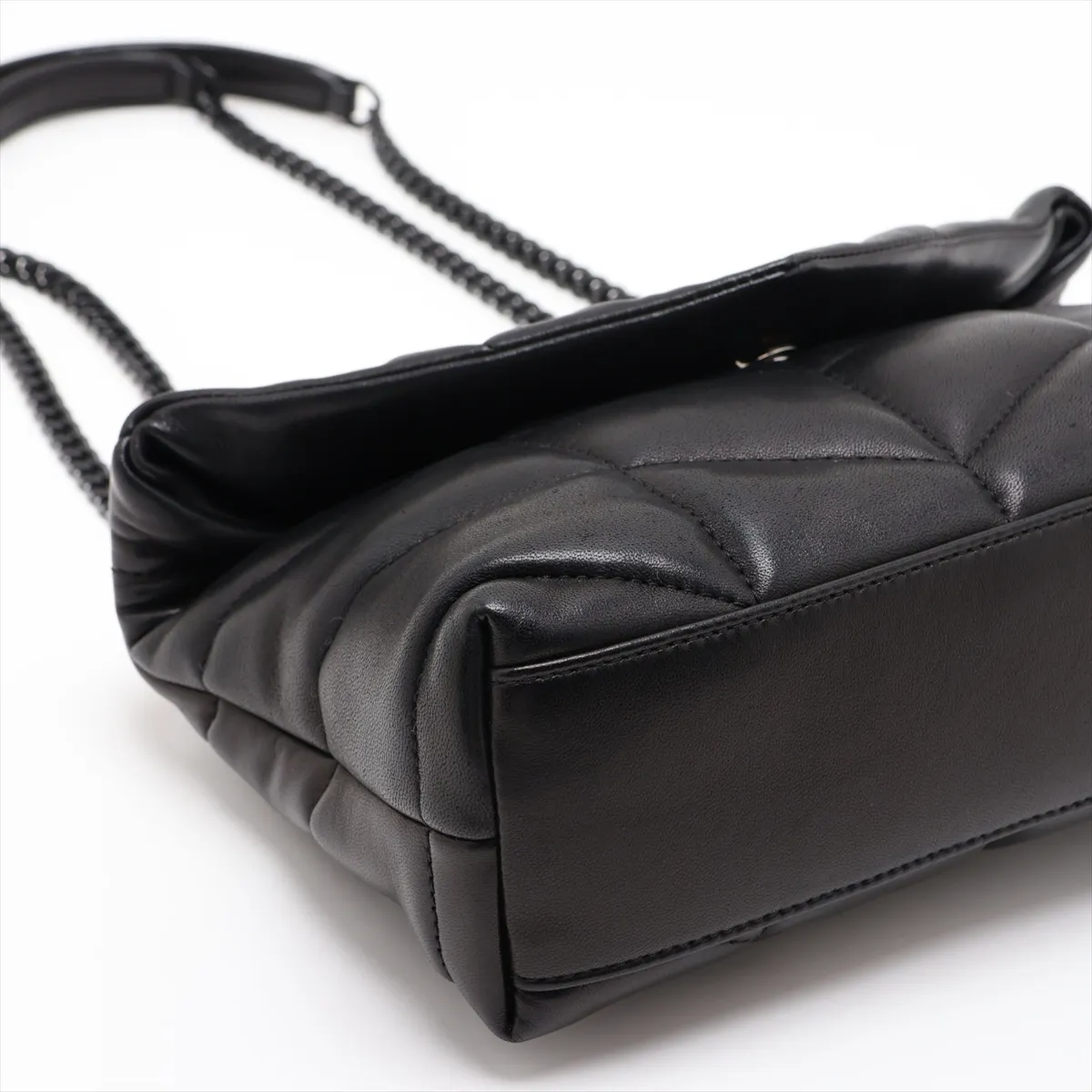 Lulu Puffer 759337 Leather Chain Shoulder Bag, Black — view 4