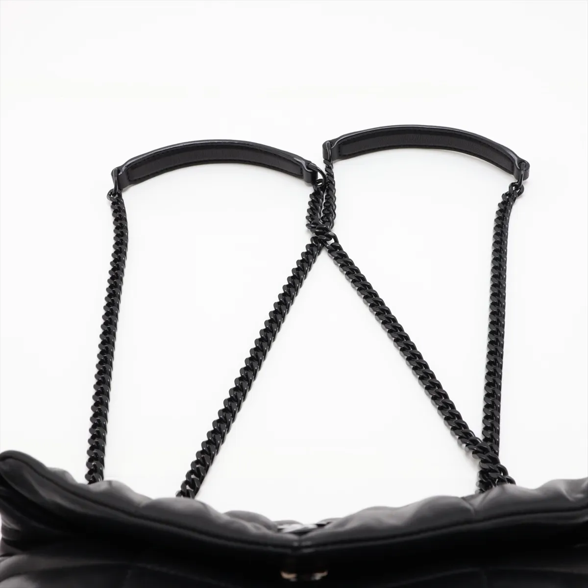 Lulu Puffer 759337 Leather Chain Shoulder Bag, Black — view 6