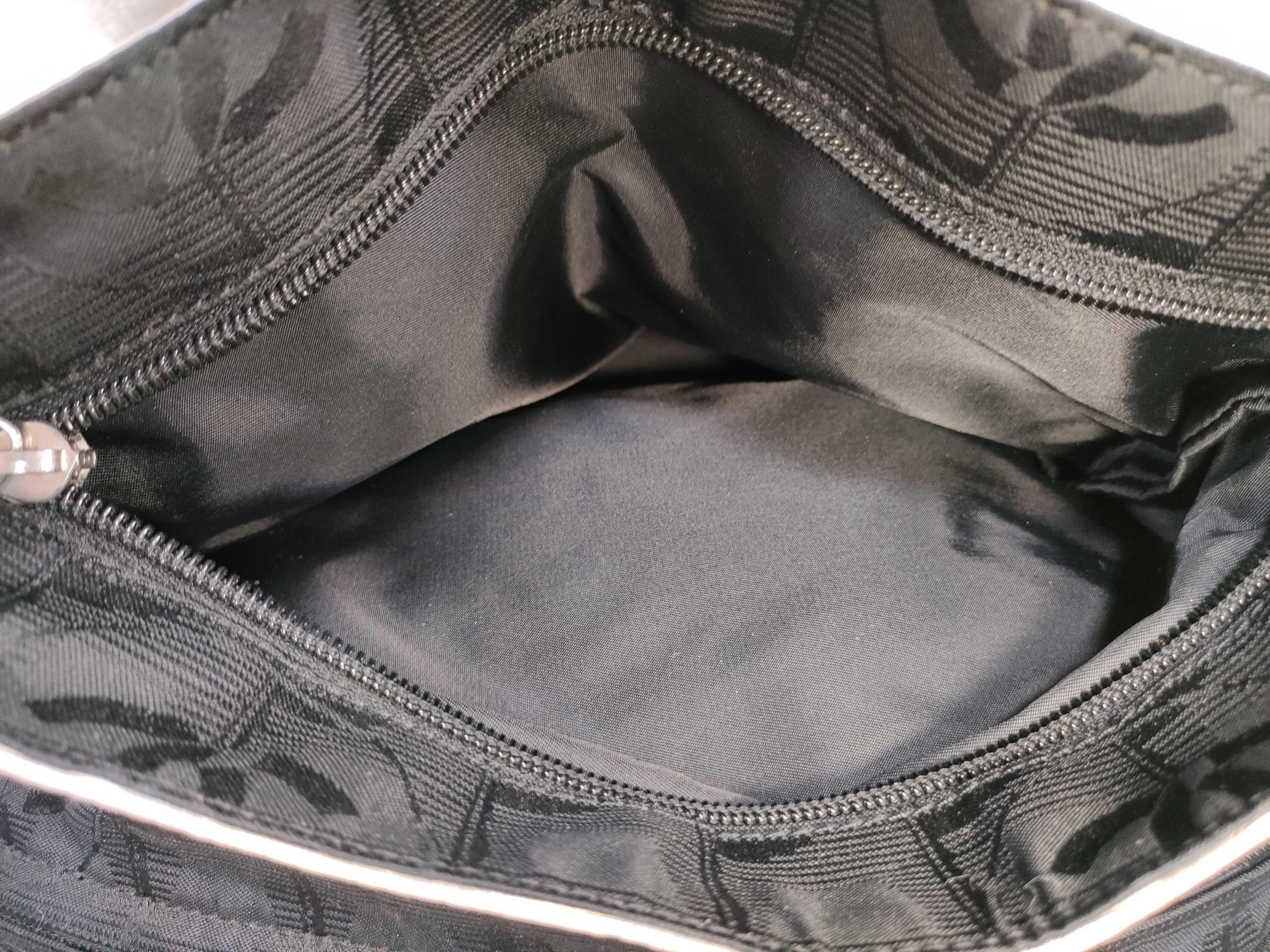 New Travel Line Handbag with Coco Mark Charm, Silver Hardware, White/Black Bicolor — view 15
