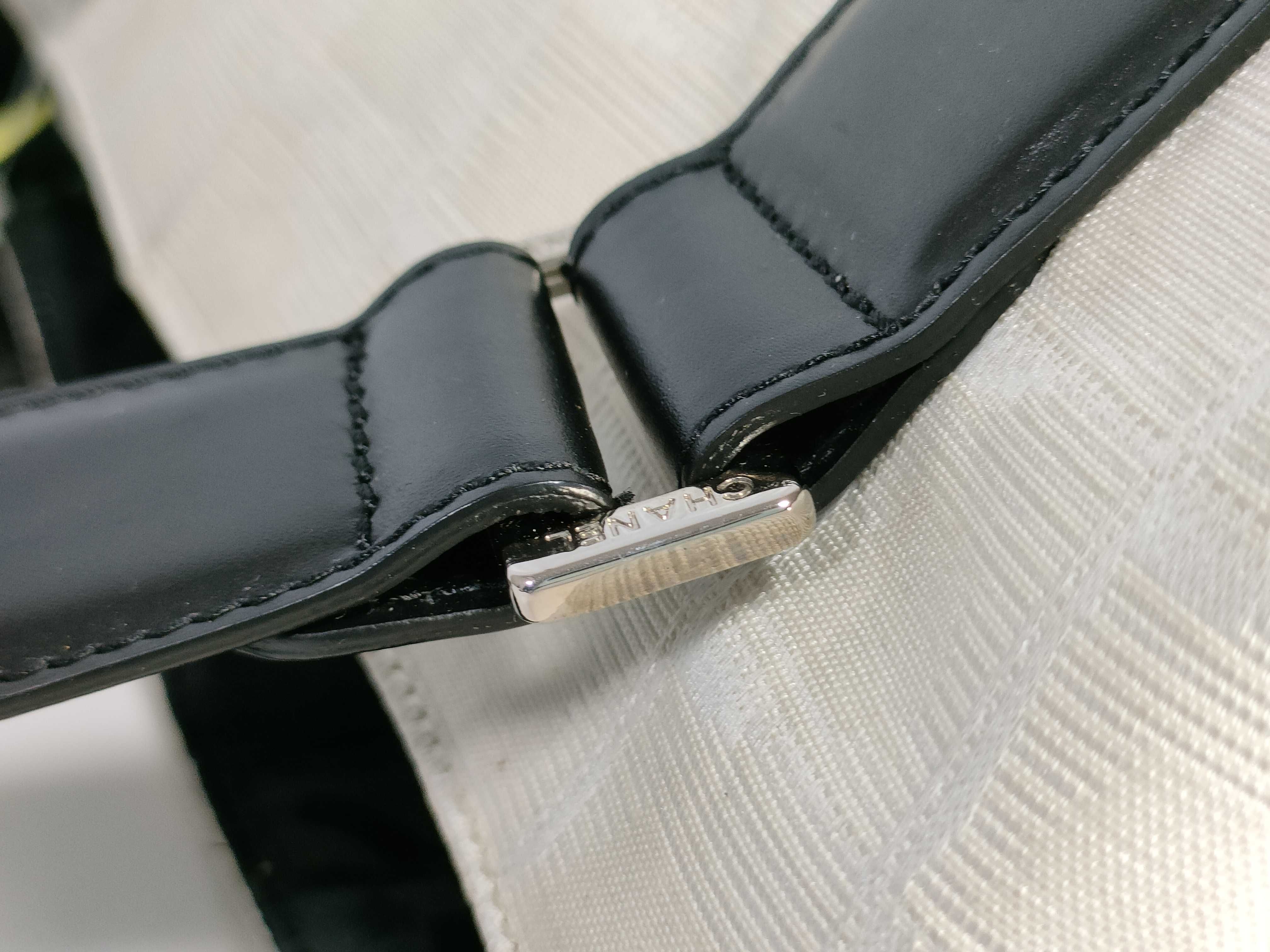 New Travel Line Handbag with Coco Mark Charm, Silver Hardware, White/Black Bicolor — view 5