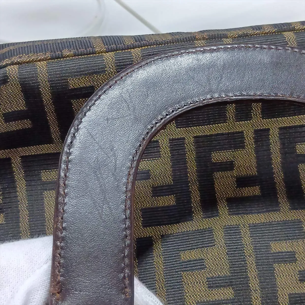 Zucca Canvas x Leather Handbag, Brown — view 14