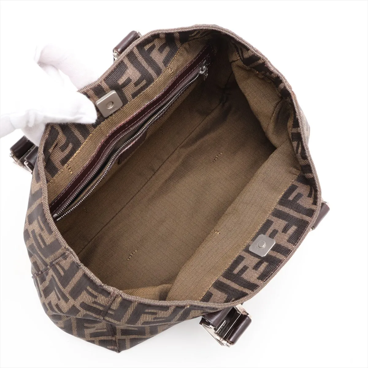 Zucca Canvas x Leather Handbag, Brown — view 7