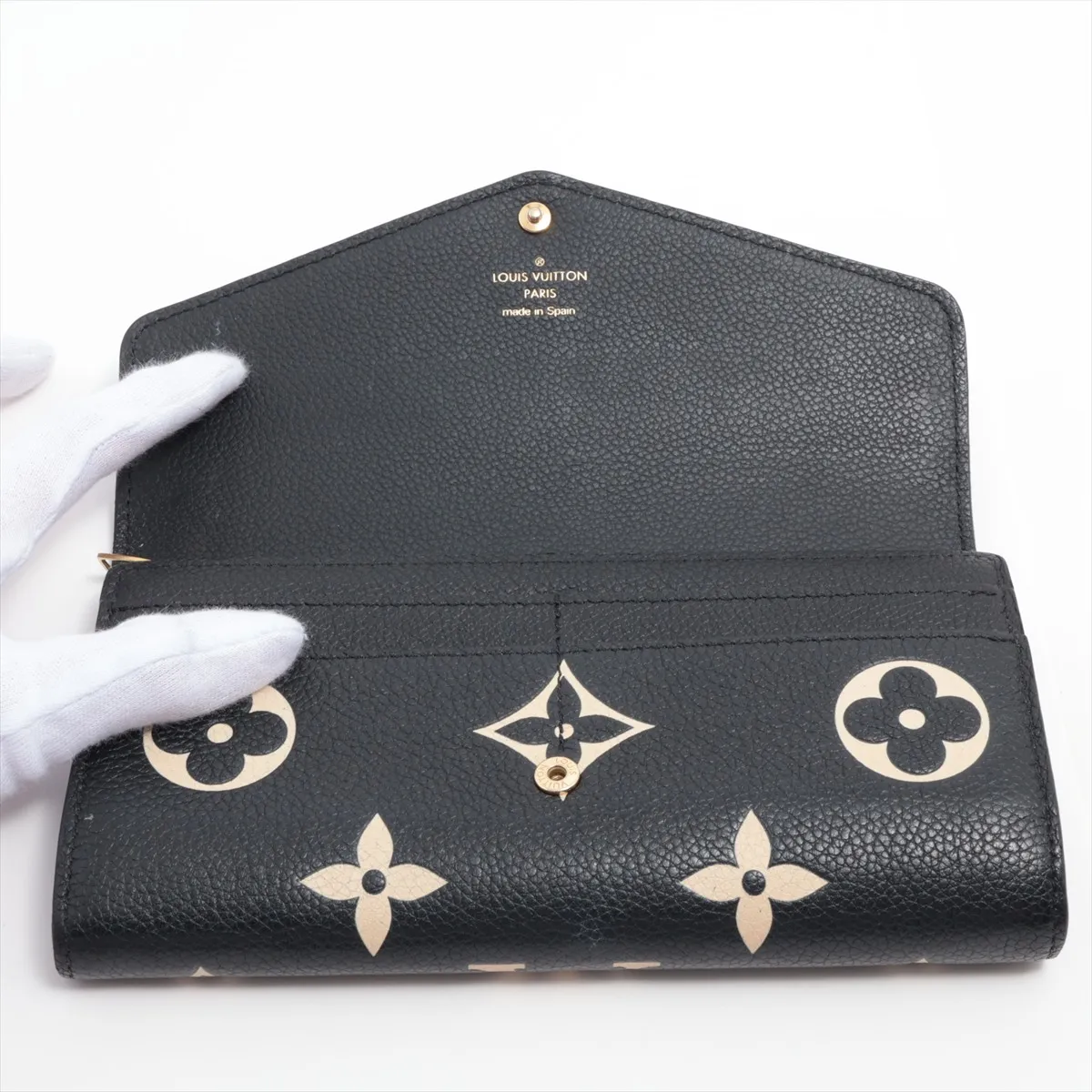 Bicolor Monogram Empreinte Portefeuille Sara M80496 Noir x Crème Long Wallet RFID Reactive — view 3