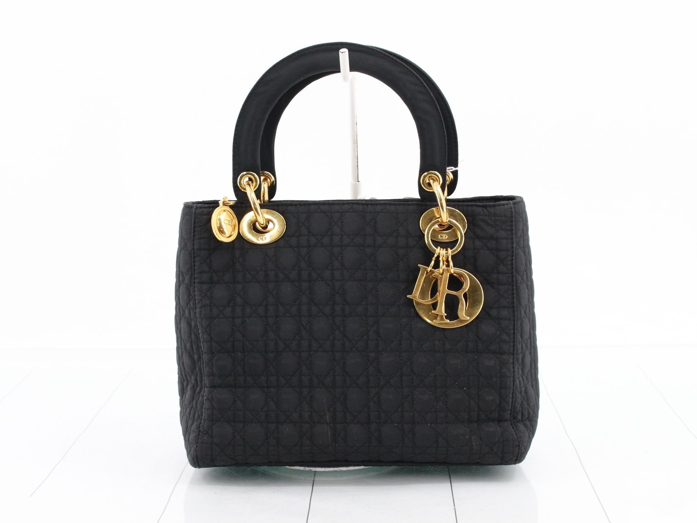 Lady Dior Cannage Nylon Handbag, Black